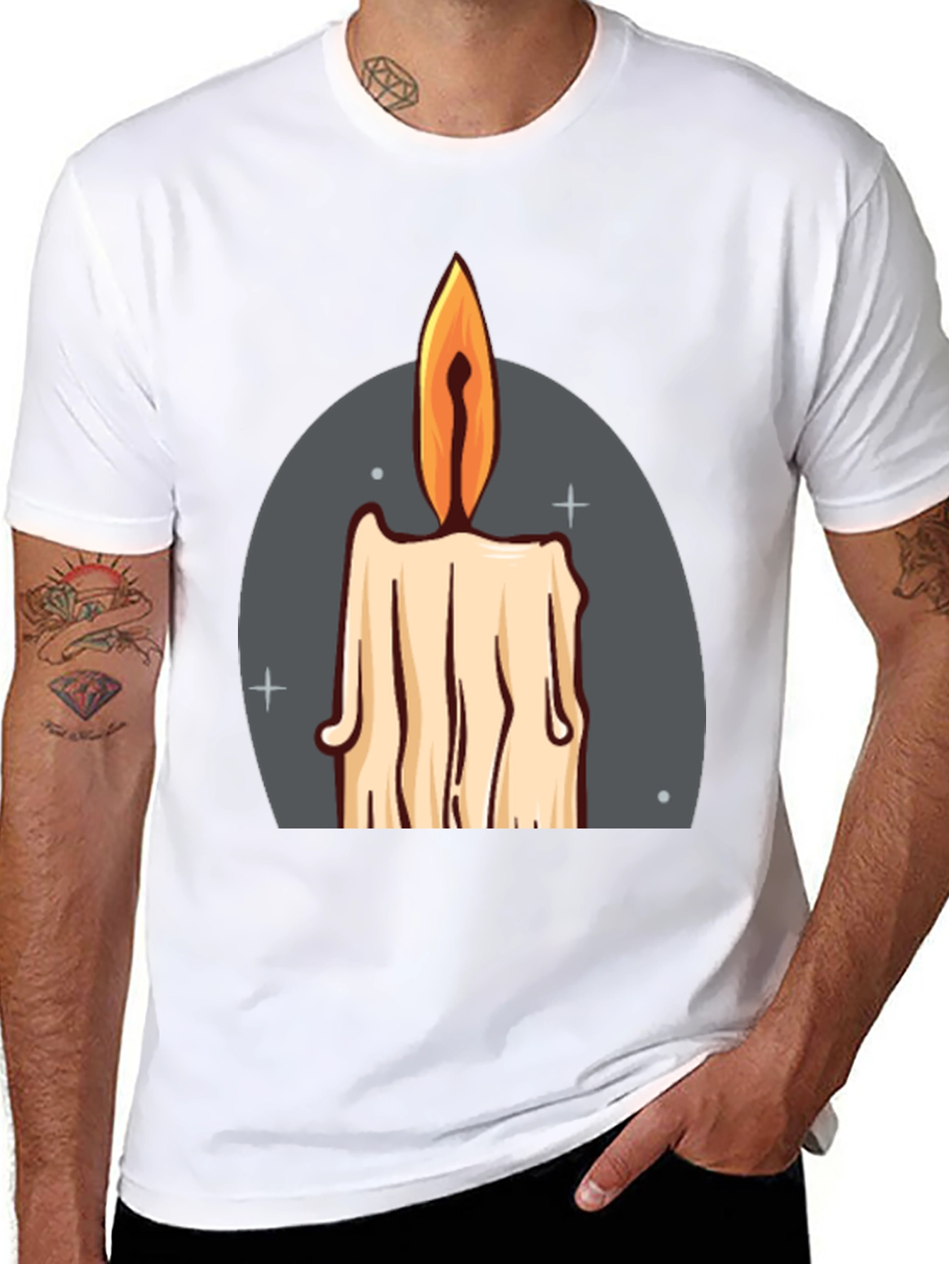 Candle Graphic Tee - Black Cotton Blend T-Shirt