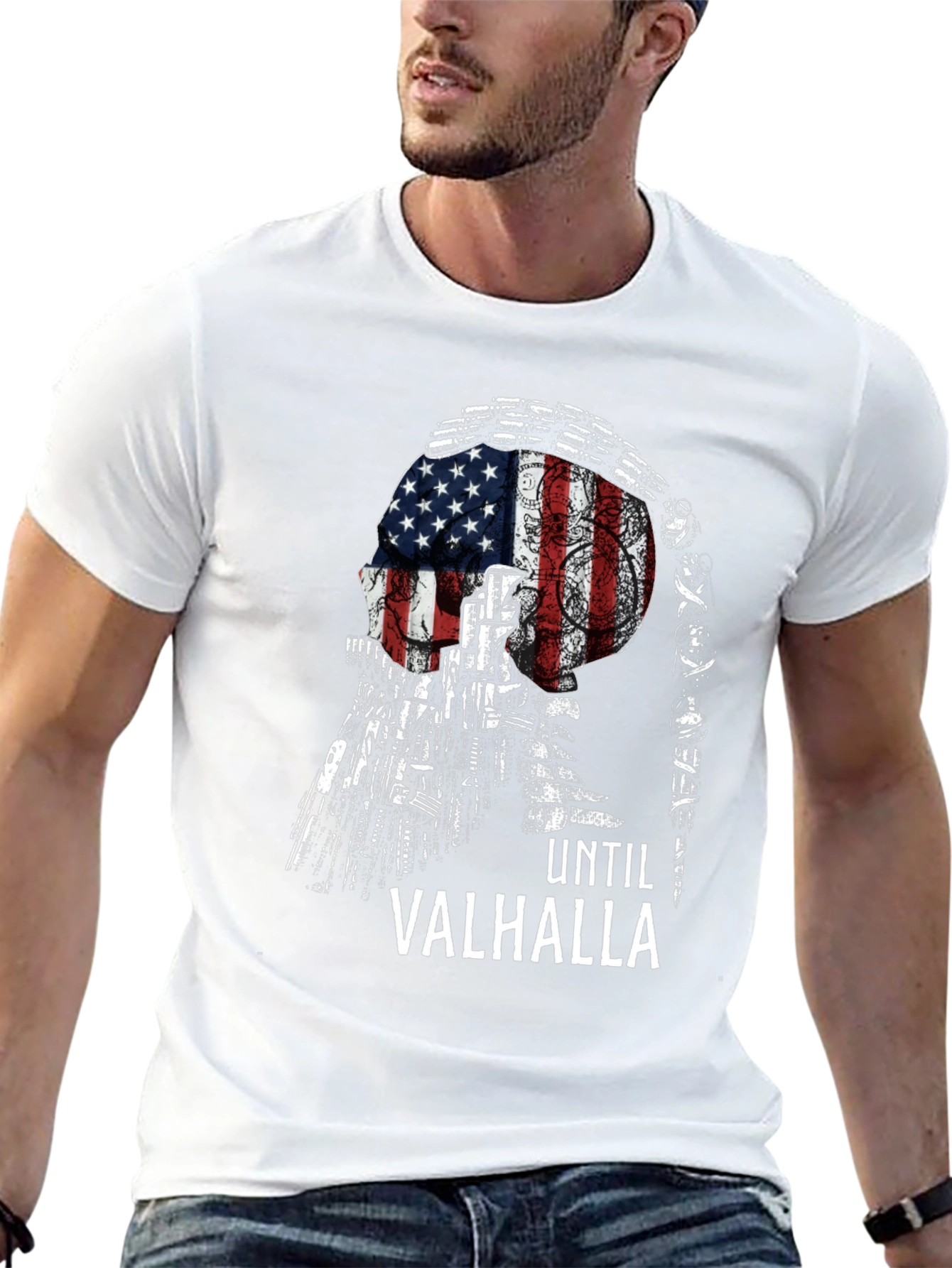 Until Valhalla American Flag Skull T-Shirt