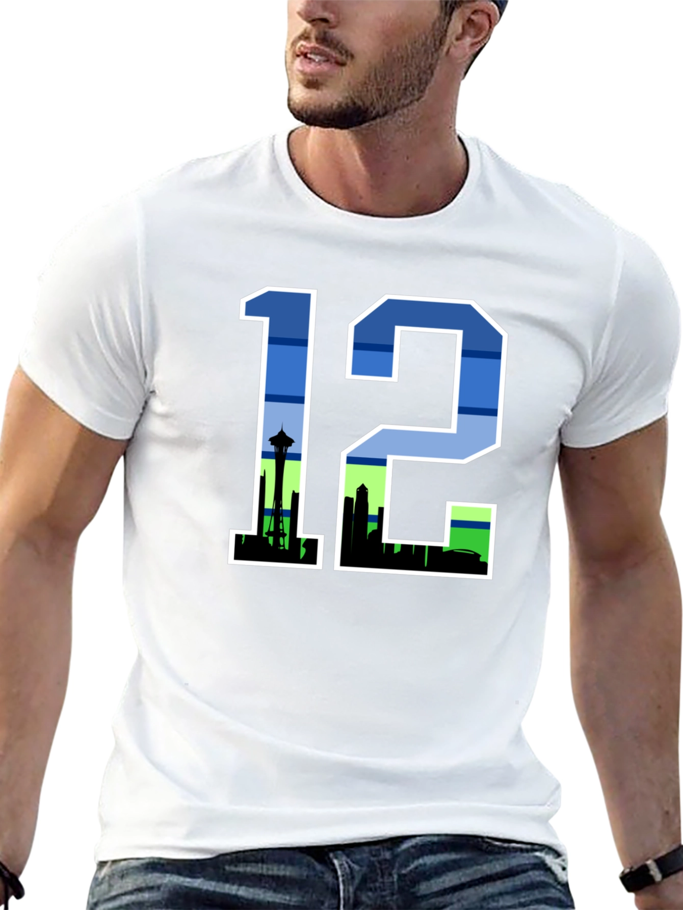 Seattle 12th Man Skyline Graphic Tee - Black