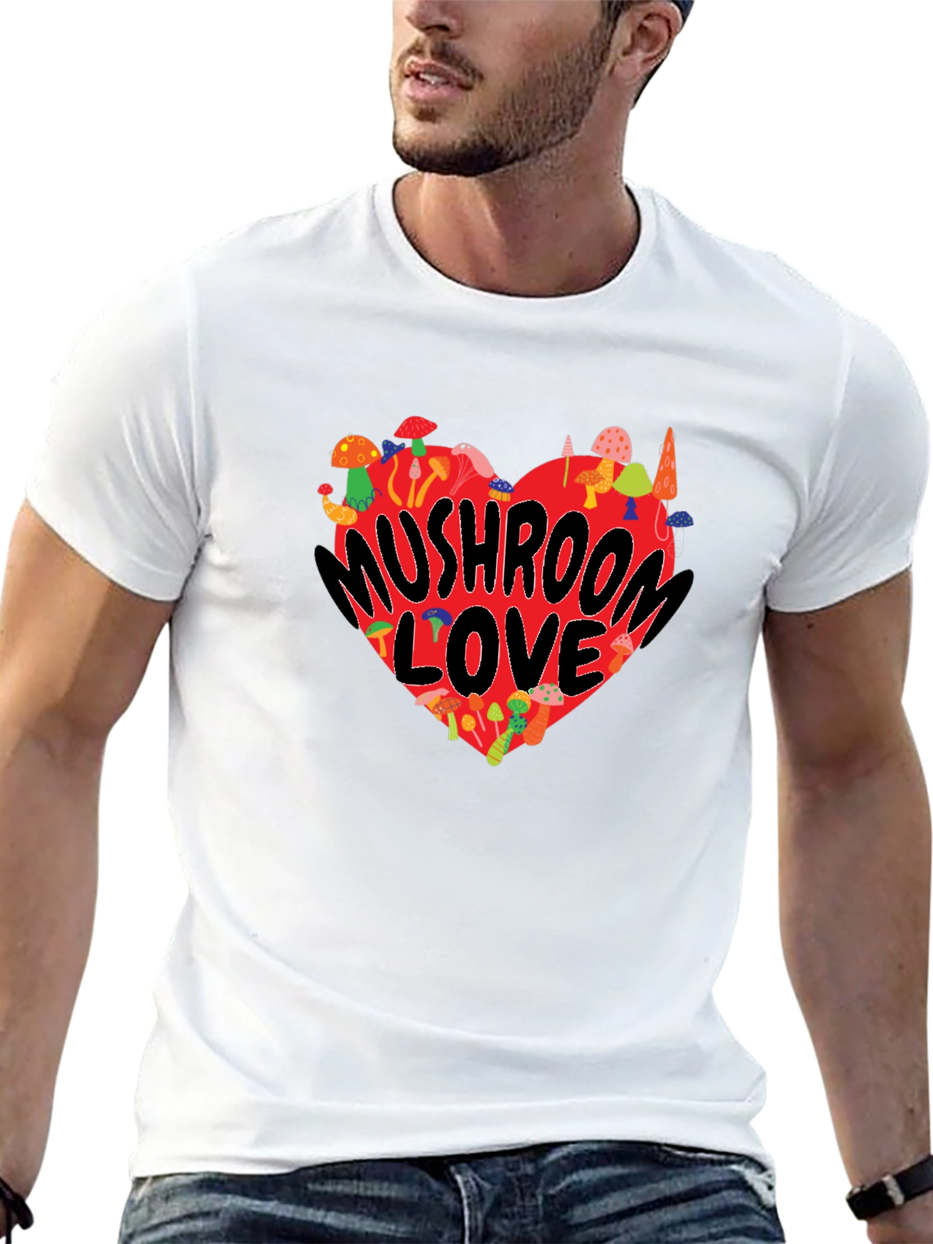 Mushroom Love Heart Graphic T-Shirt