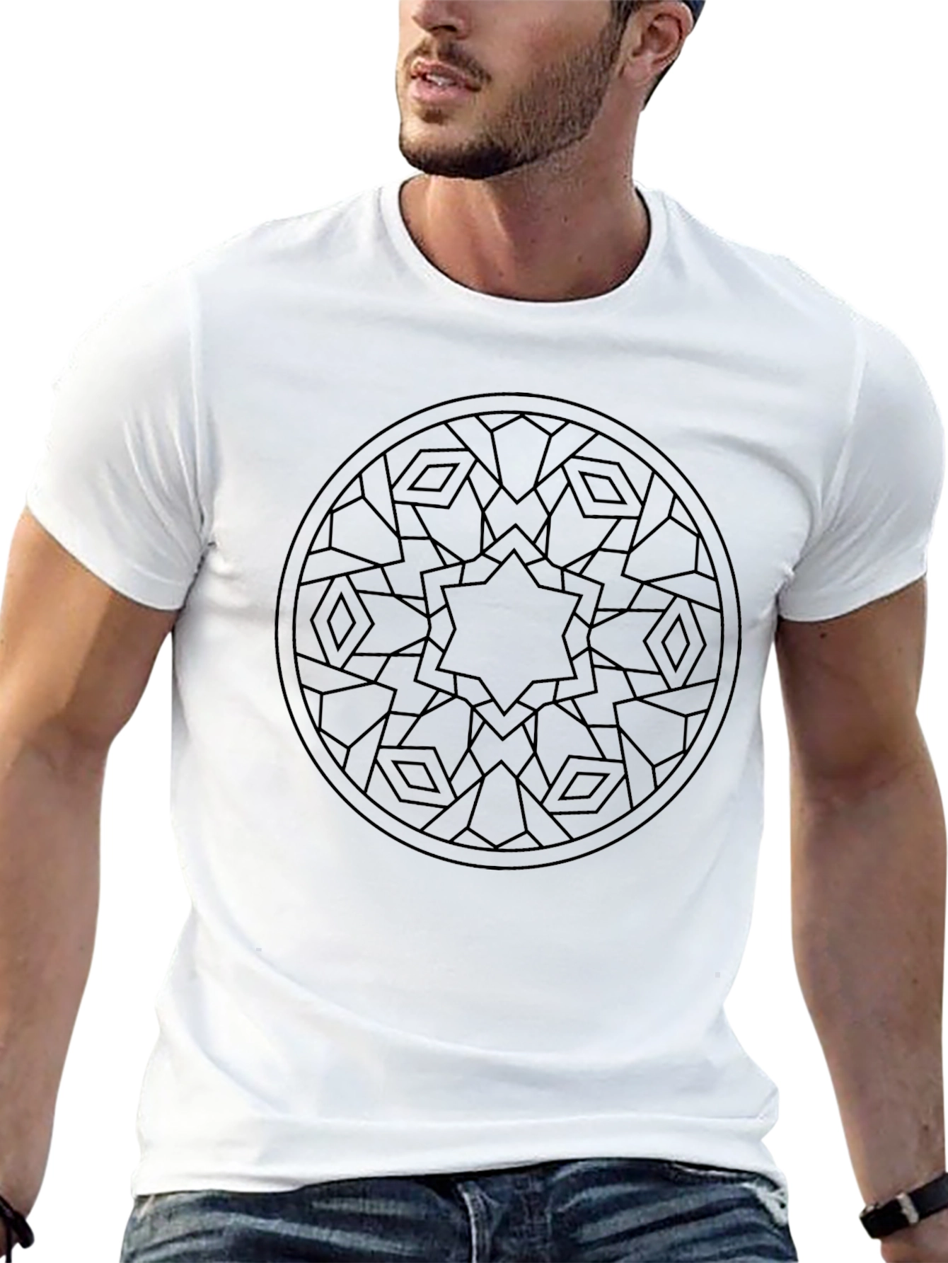 Geometric Star Mandala Black T-Shirt