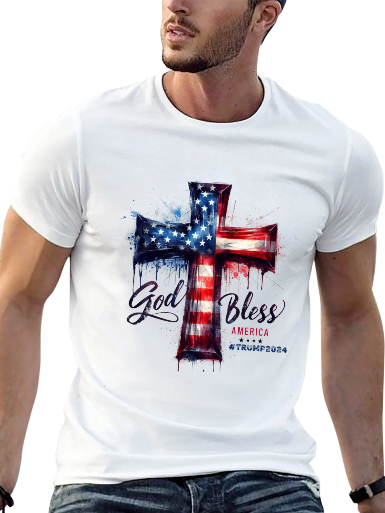 God Bless America Patriotic Cross T-Shirt