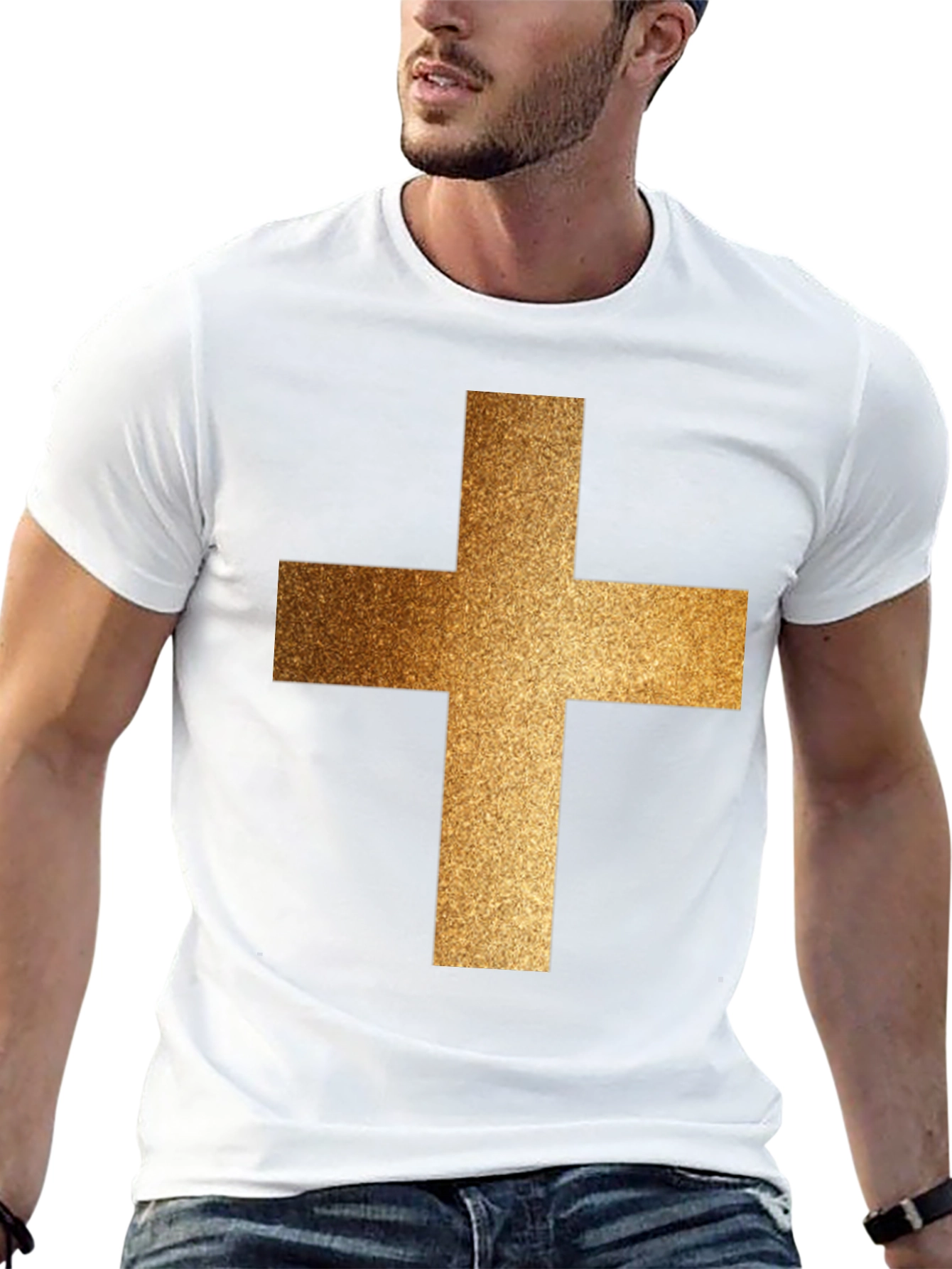 Golden Cross Graphic Black T-Shirt