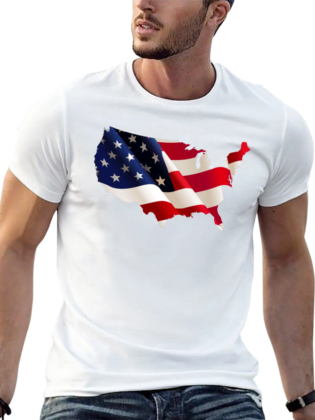 USA Flag Map Graphic Tee - Patriotic Black T-Shirt