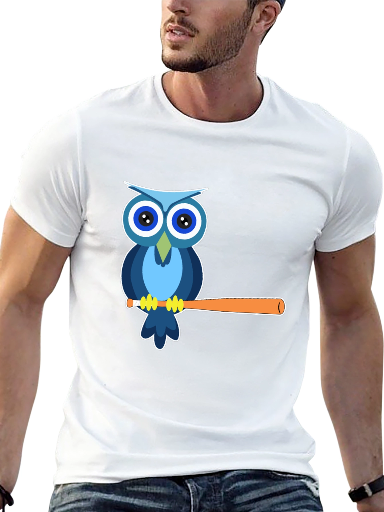 Owl on Baseball Bat Graphic Tee