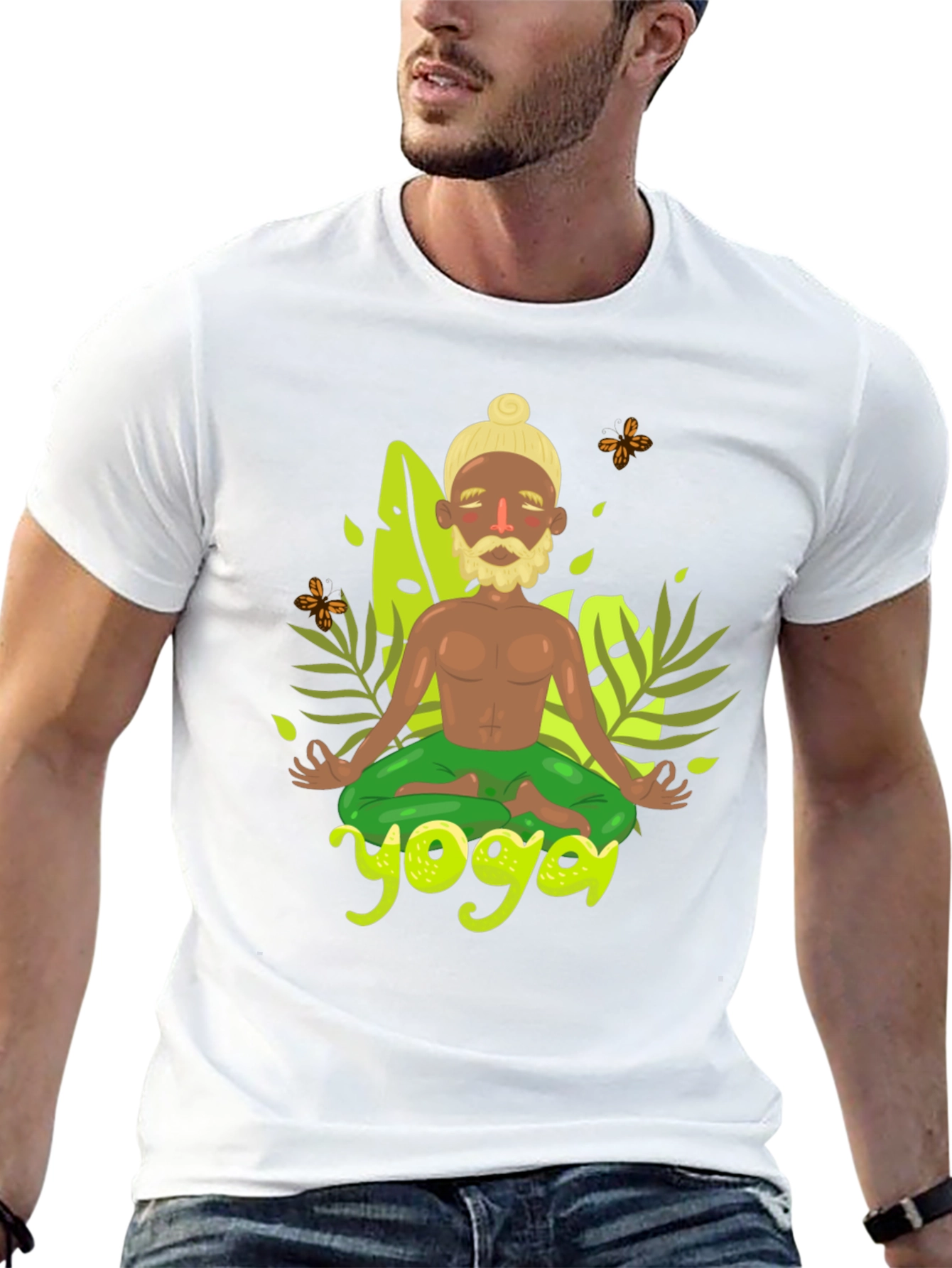 Yoga Cartoon Print Black Tee