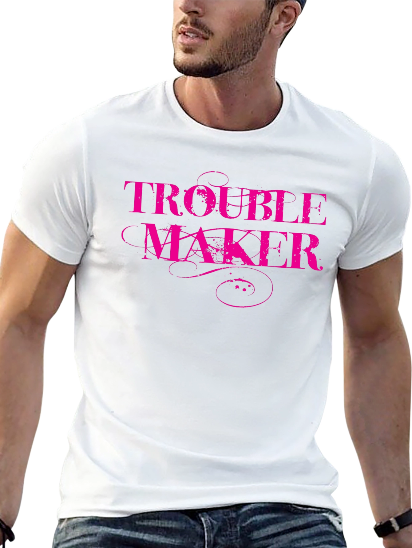 Trouble Maker Pink Print Black T-Shirt