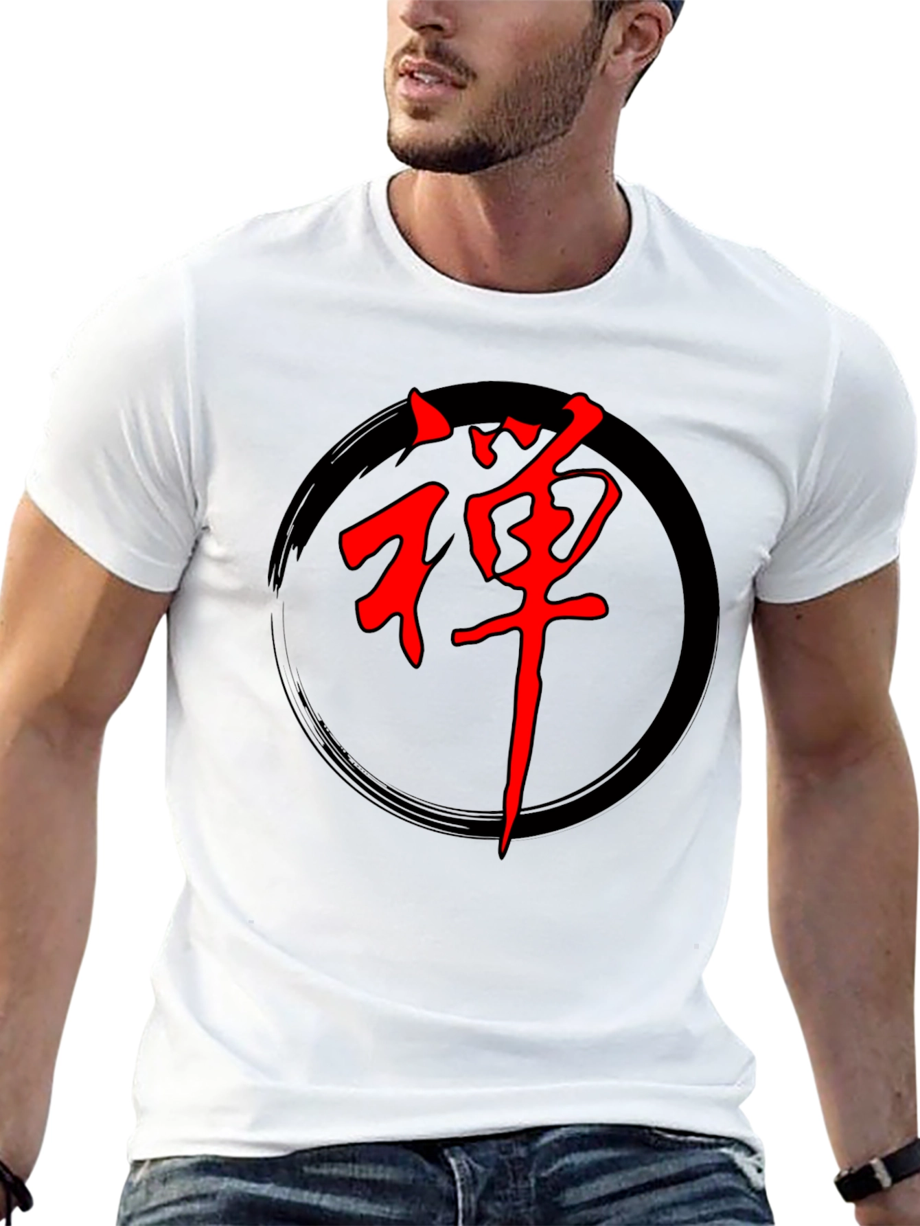 Zen Circle Graphic Tee - Red Japanese Symbol