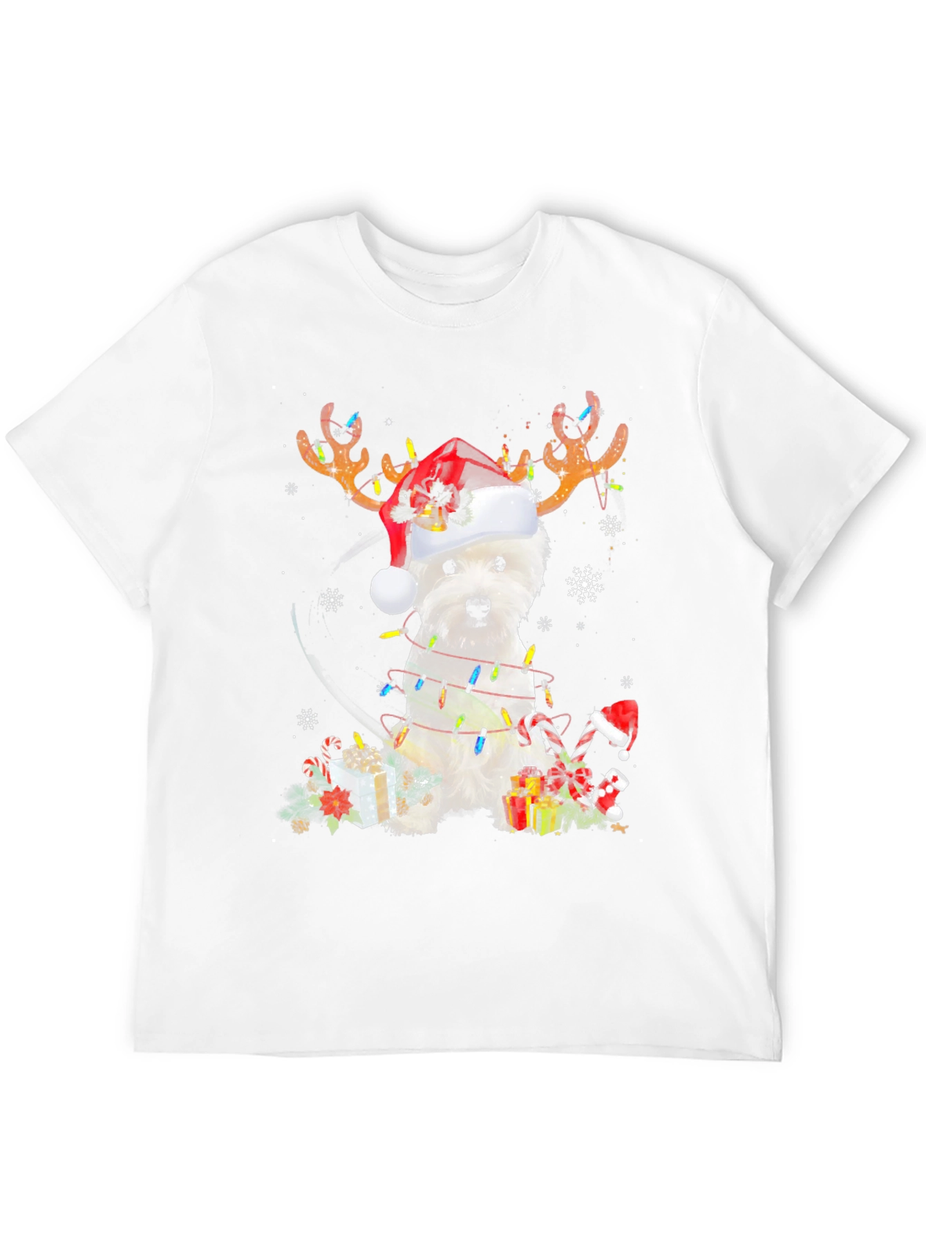 Dog Christmas T-Shirt - Reindeer Antlers Santa Hat