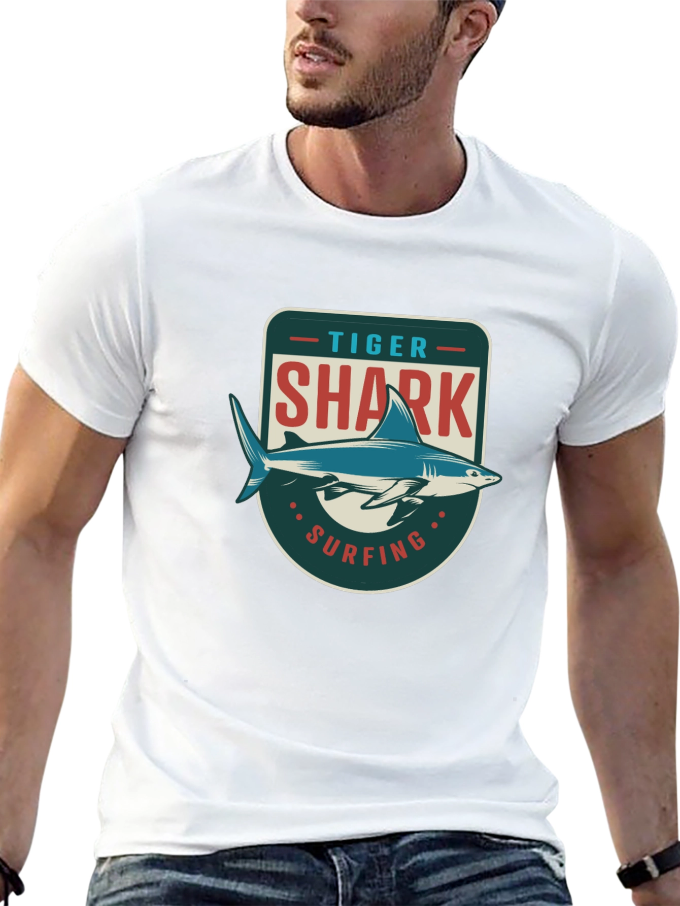 Tiger Shark Surfing Graphic T-Shirt