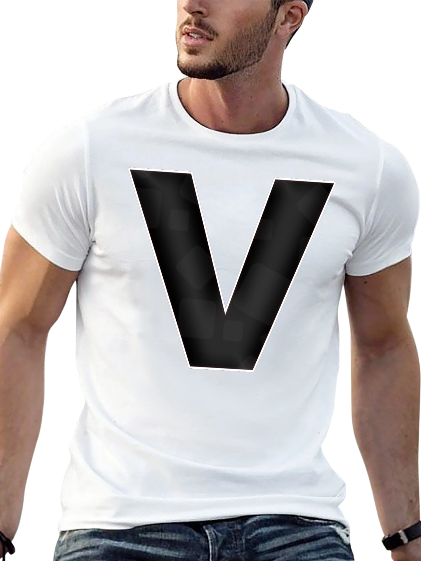 Bold Letter V Black Graphic T-Shirt