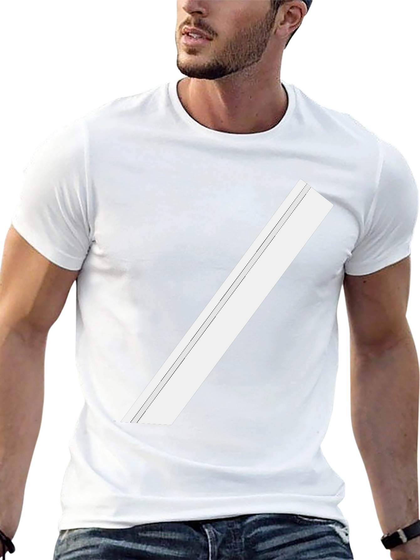 Modern Black Tee with Diagonal White Stripe