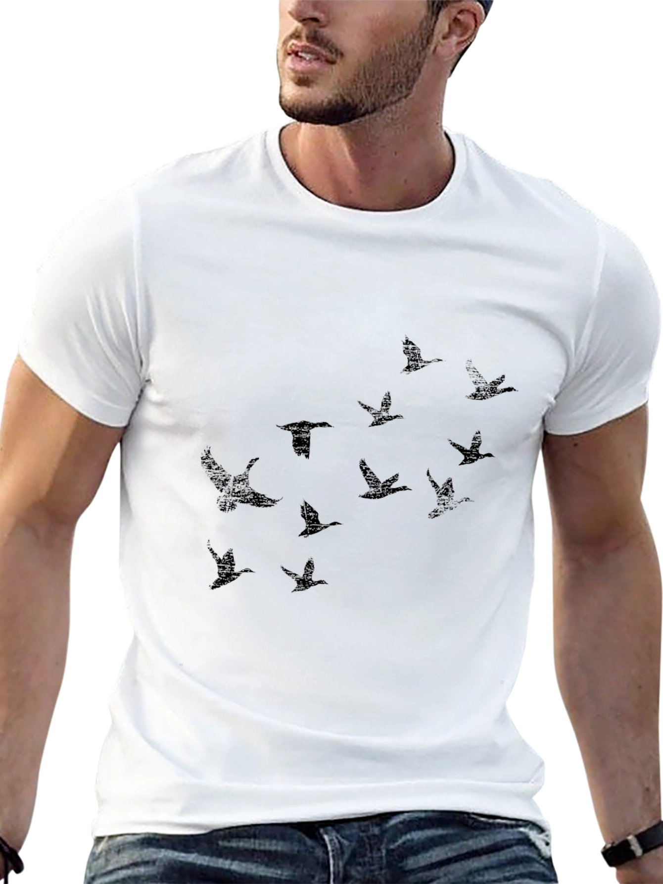 Flock Print Crew Neck T-Shirt