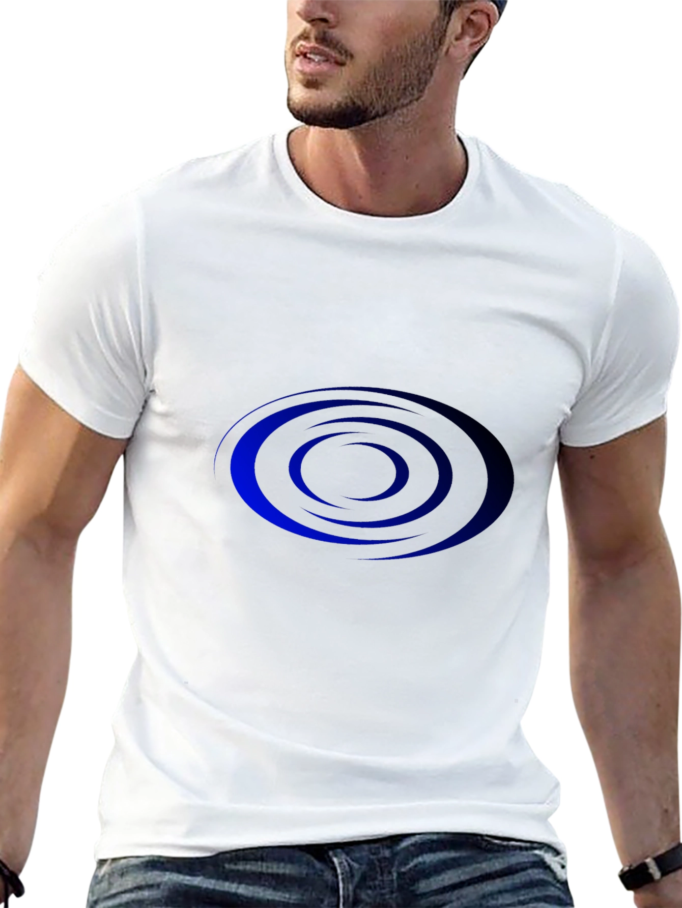 Mens Black T-shirt with Blue Spiral Design