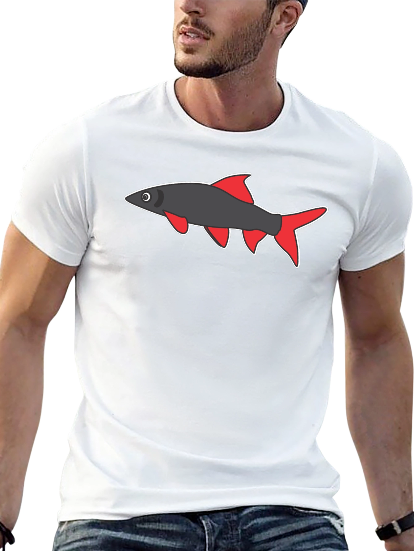 Black Tee with Cartoon Fish