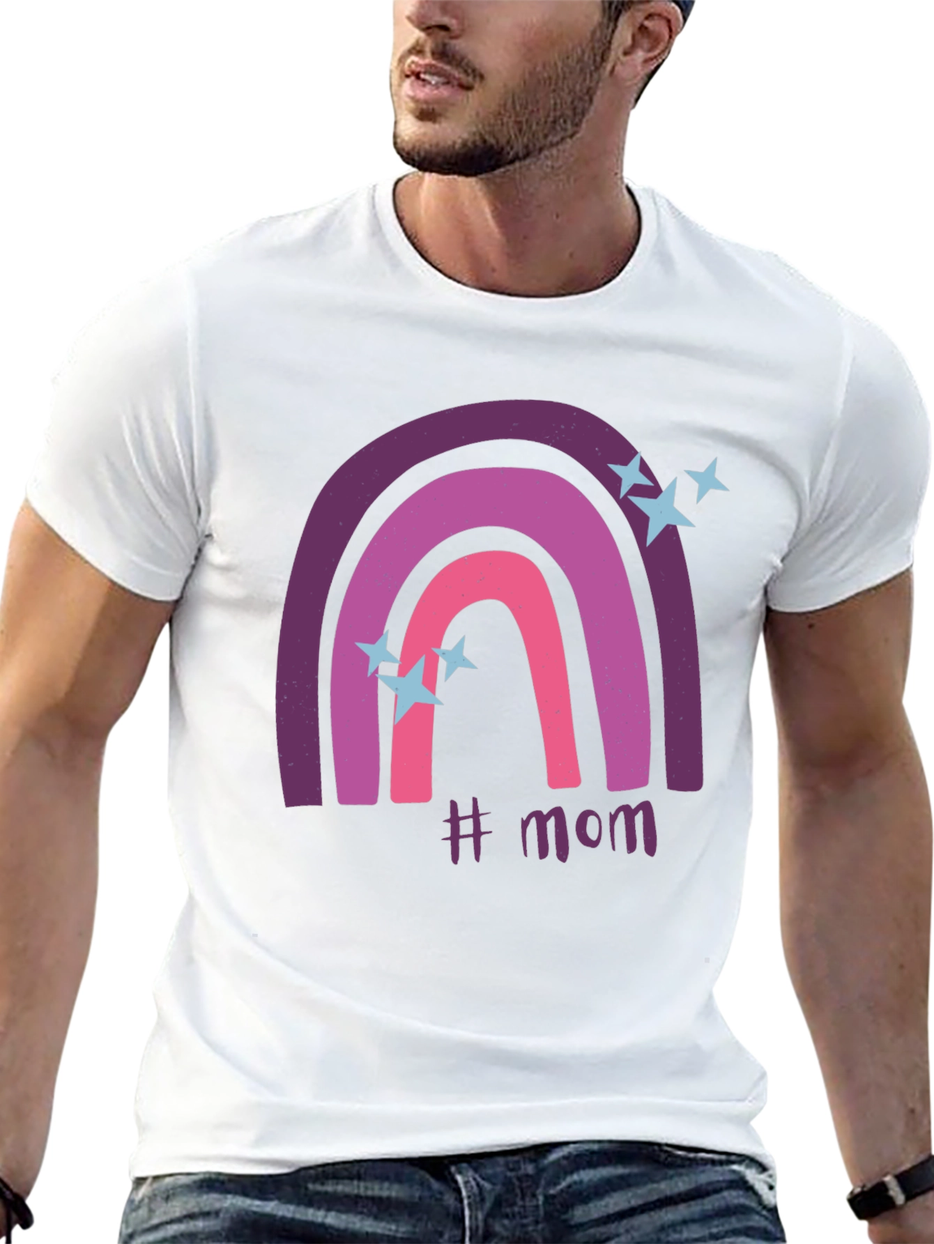 Trendy #Mom Rainbow Graphic Tee - Black Cotton T-Shirt