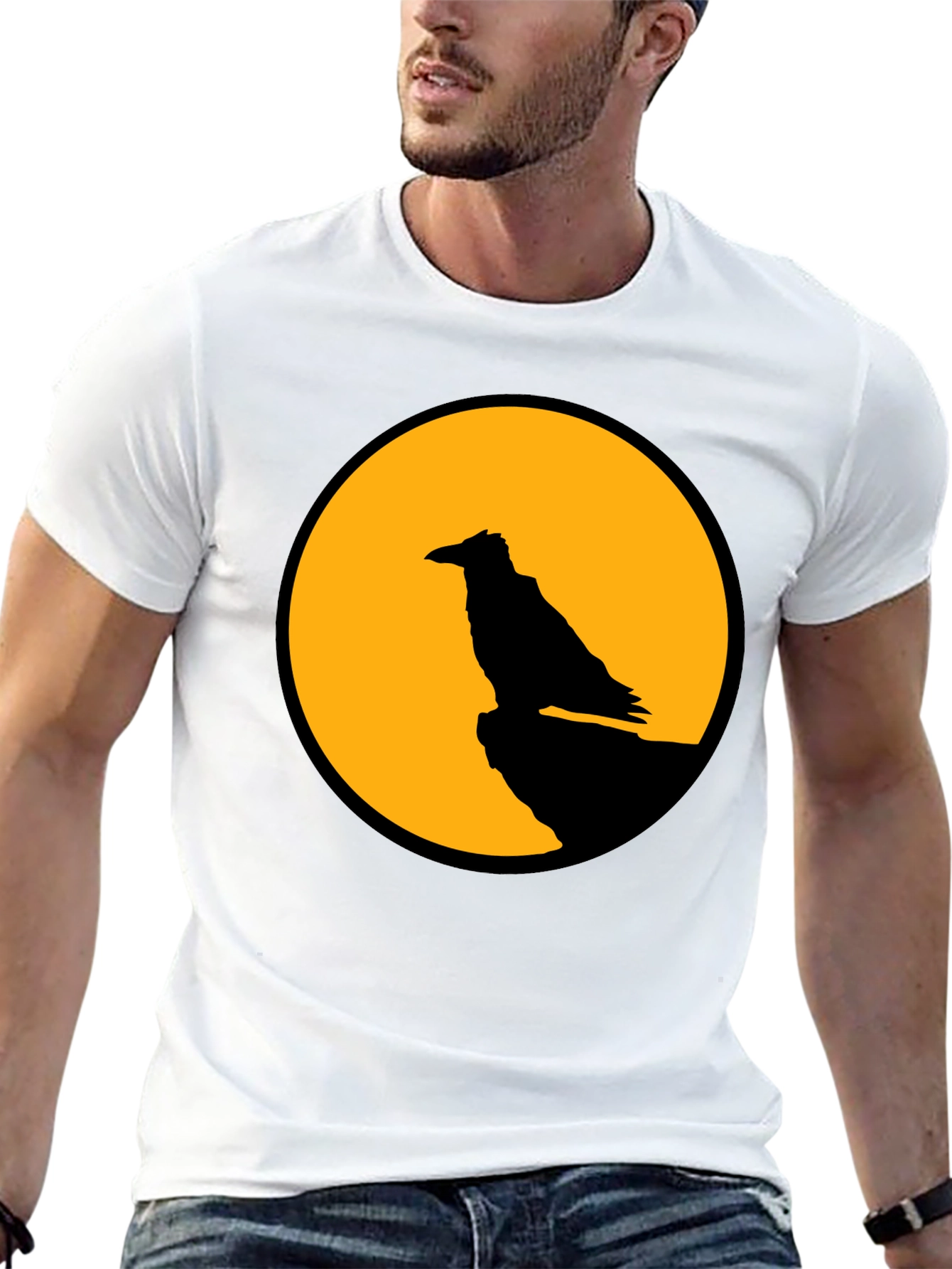 Raven Moon Graphic Tee - Black Cotton T-Shirt