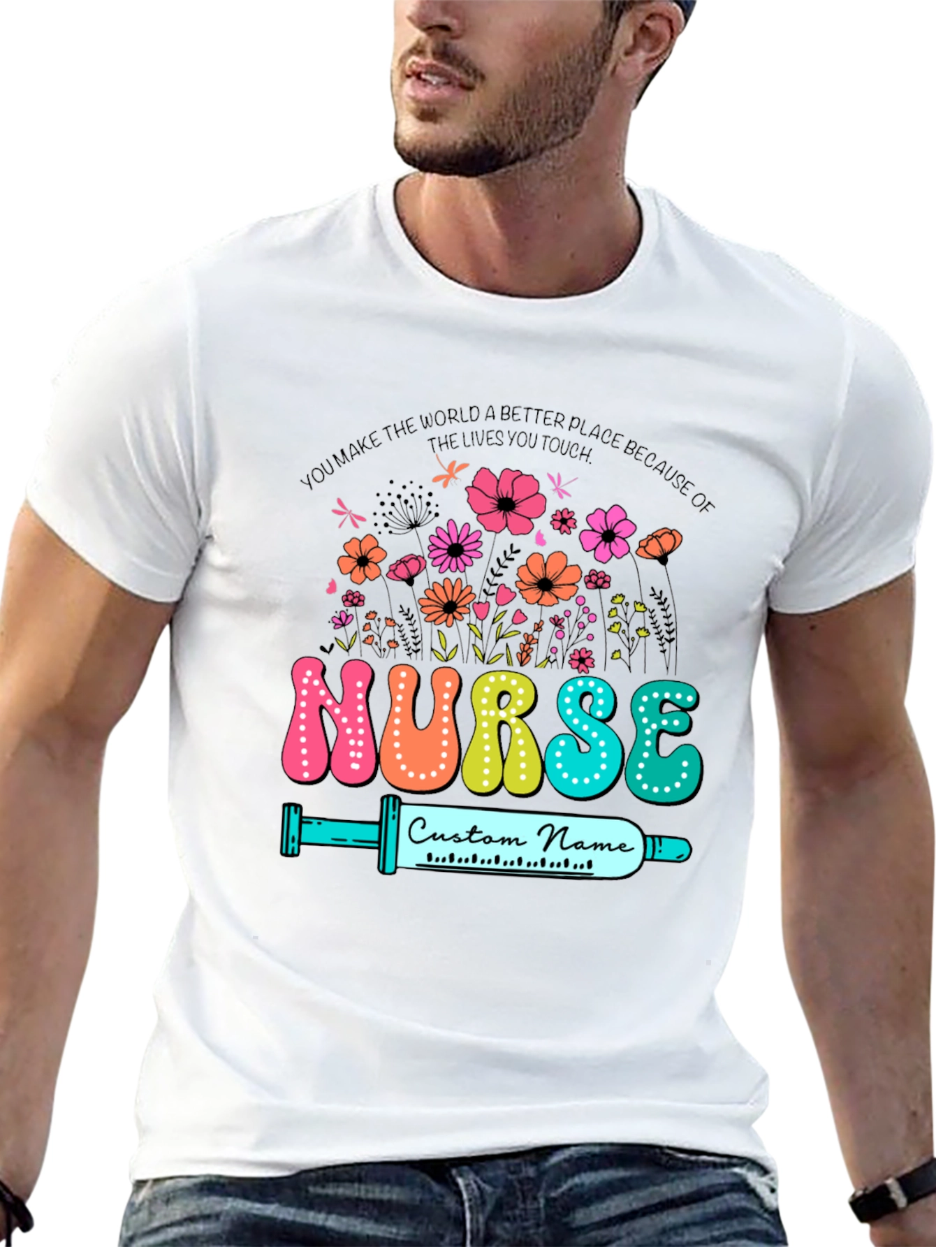 Floral Nurse Custom Name T-Shirt
