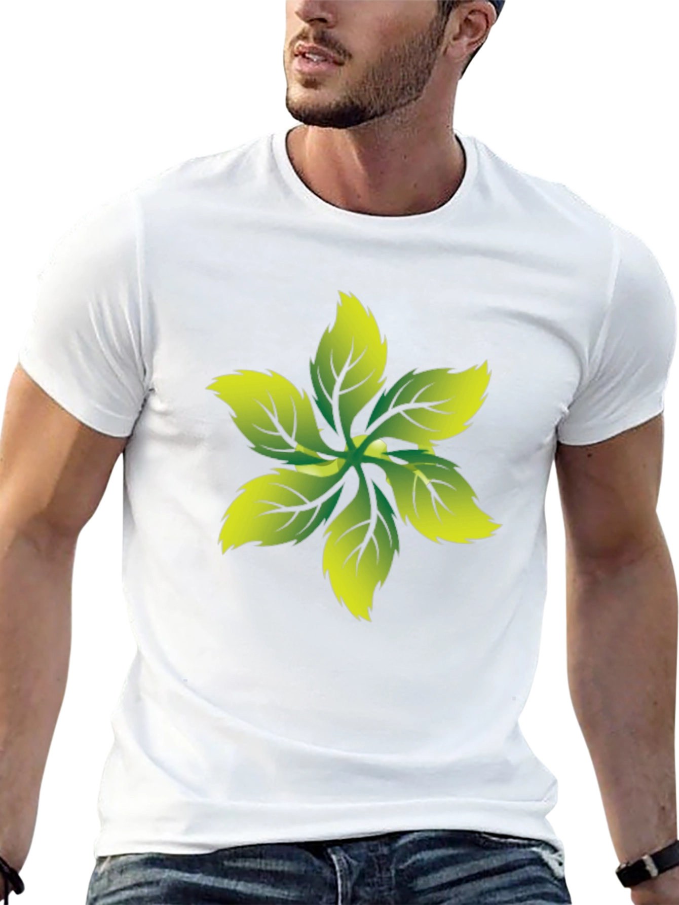 Leaf Print Black Tee - Nature Inspired Graphic T-Shirt