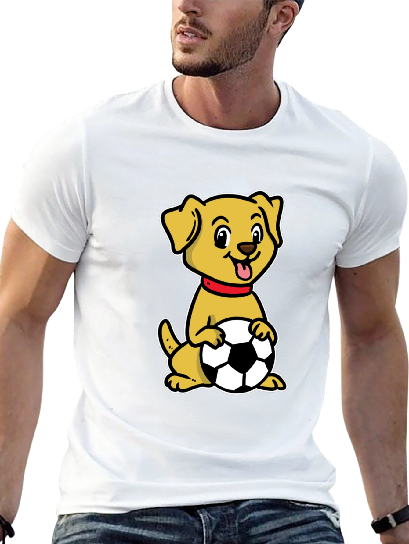 Dog with Soccer Ball Black T-Shirt
