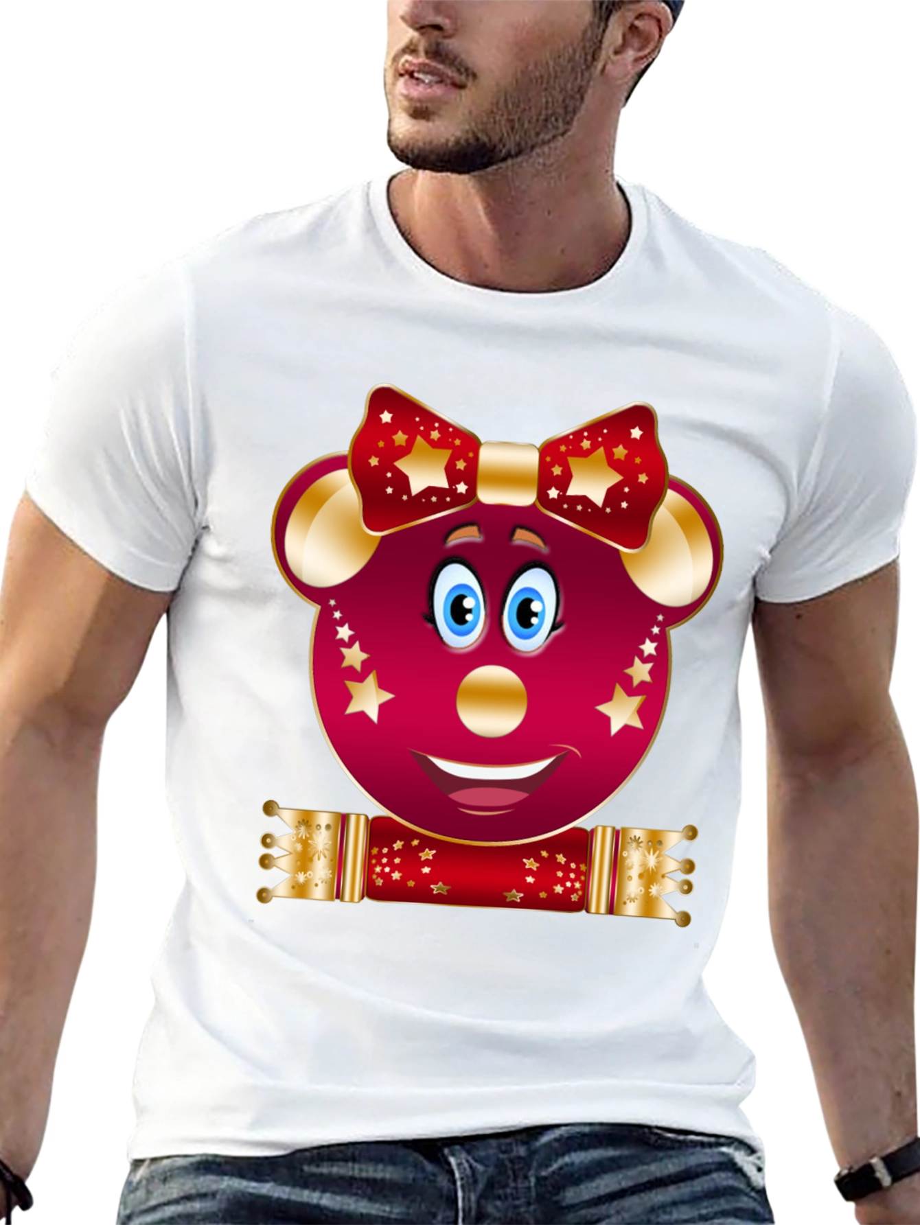 Festive Cartoon Mouse Black T-Shirt