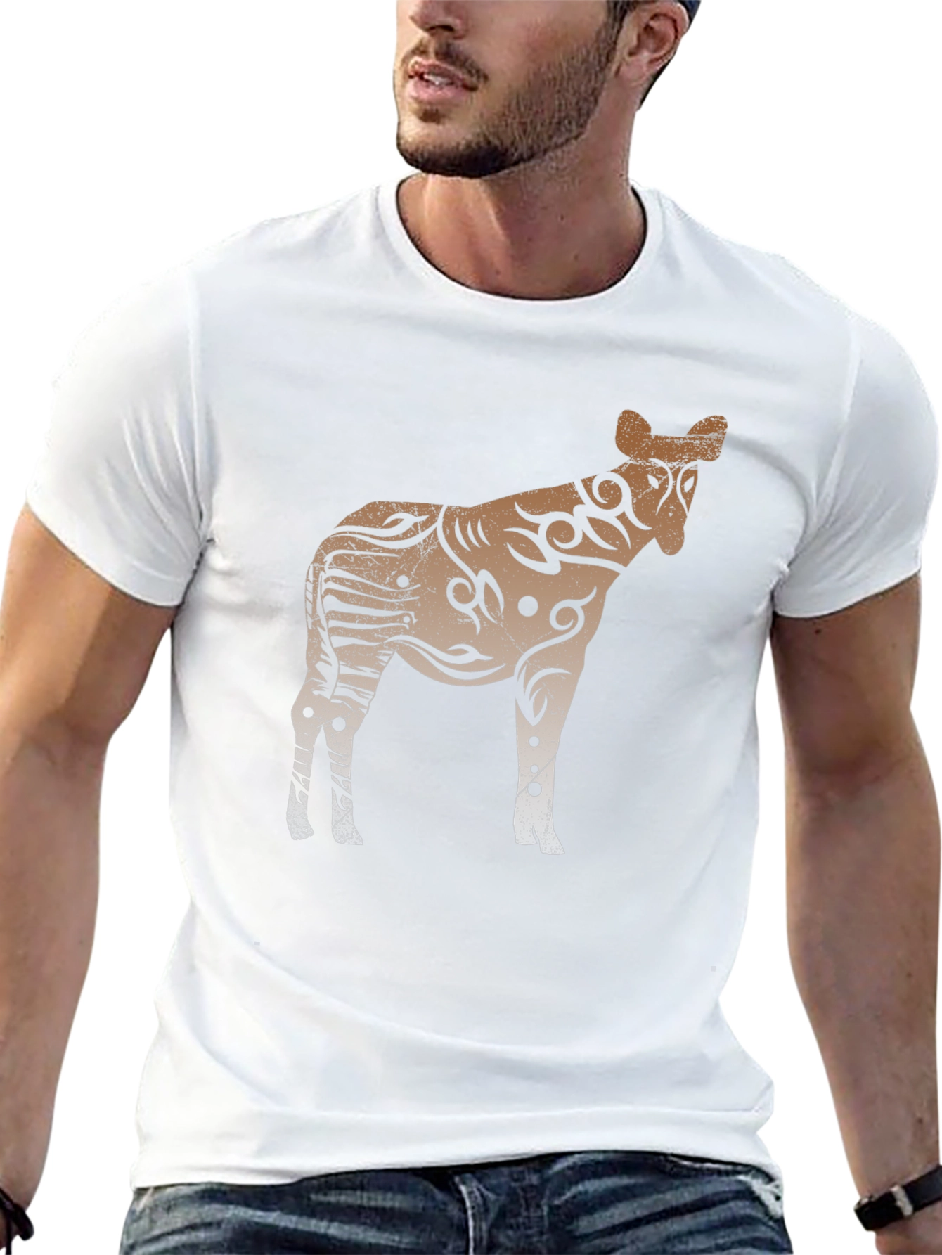 Tribal Zebra Graphic Print Black T-Shirt