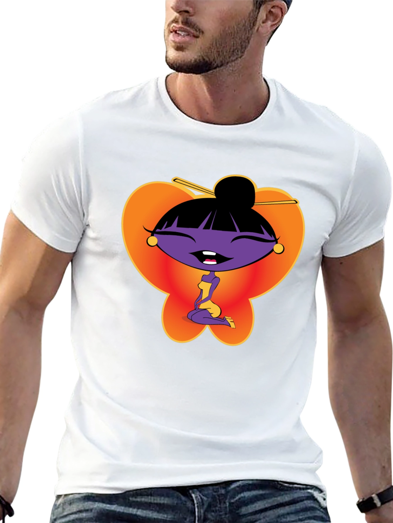 Cartoon Girl Graphic Tee - Black
