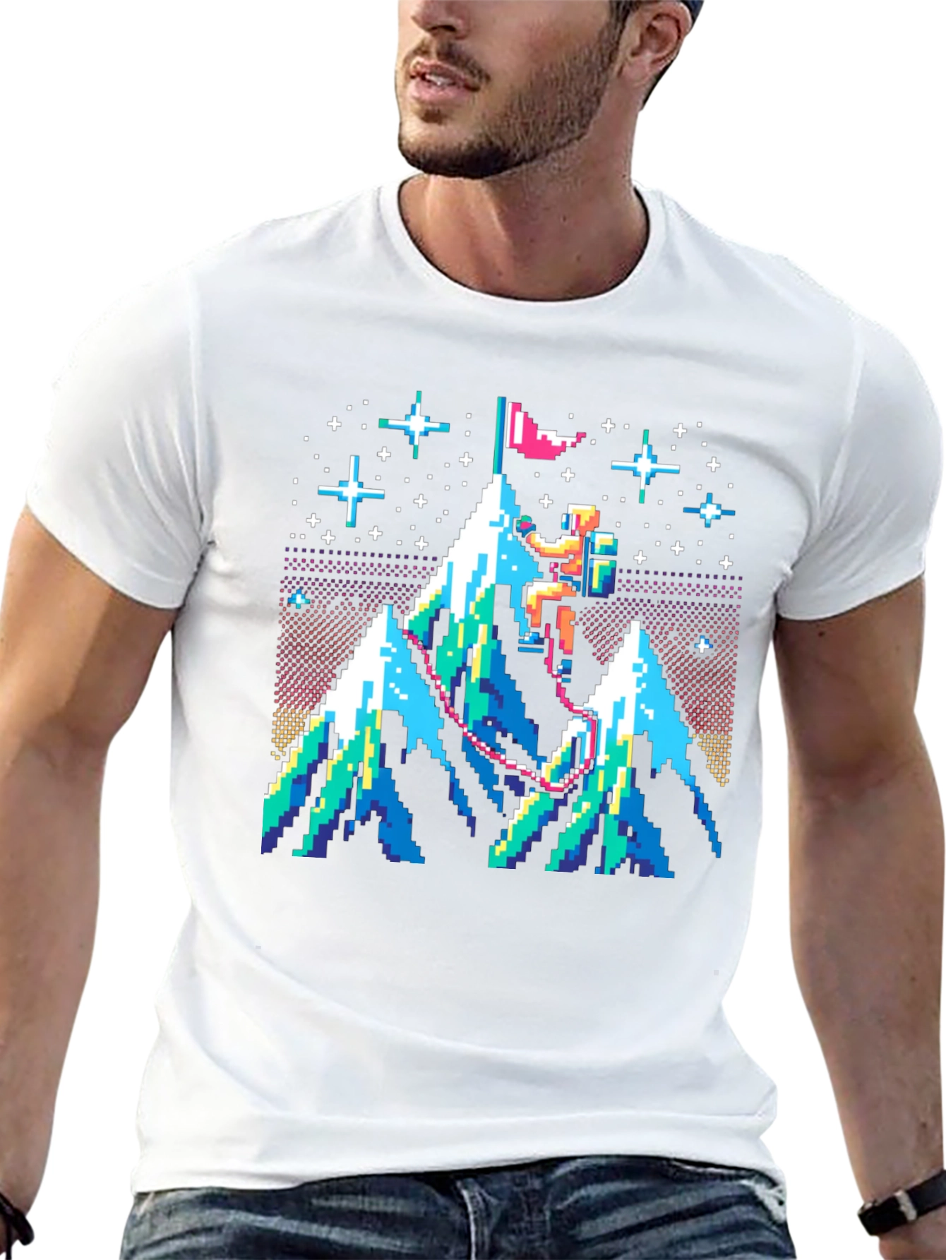 Pixel Art Mountain Climber Graphic Tee