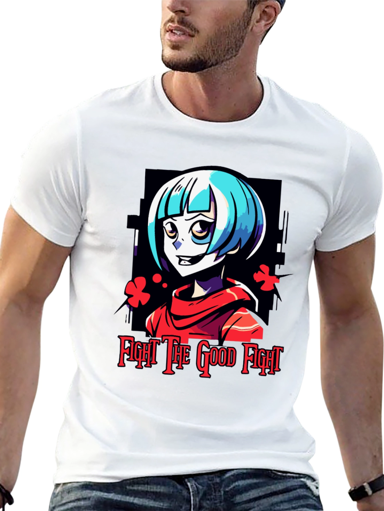 Fight The Good Fight Anime Graphic Tee - Black