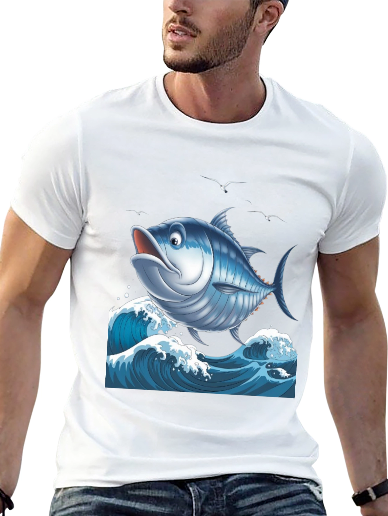 Cartoon Tuna Fish Graphic T-Shirt
