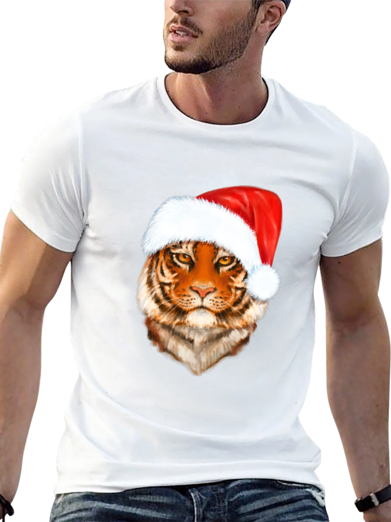 Tiger in Santa Hat Graphic Tee - Holiday Style