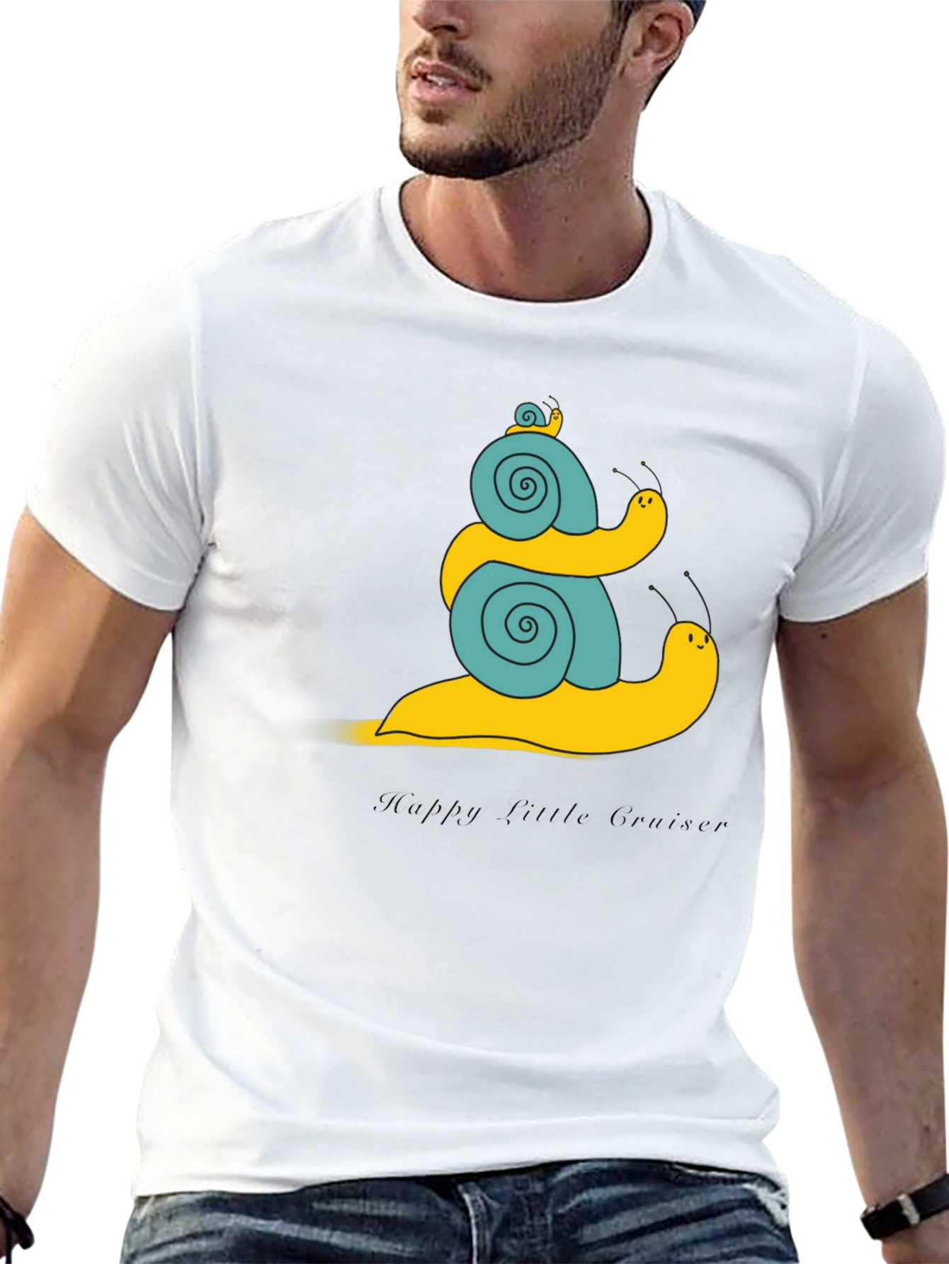 Snail Family Graphic Tee - Black Cotton T-Shirt