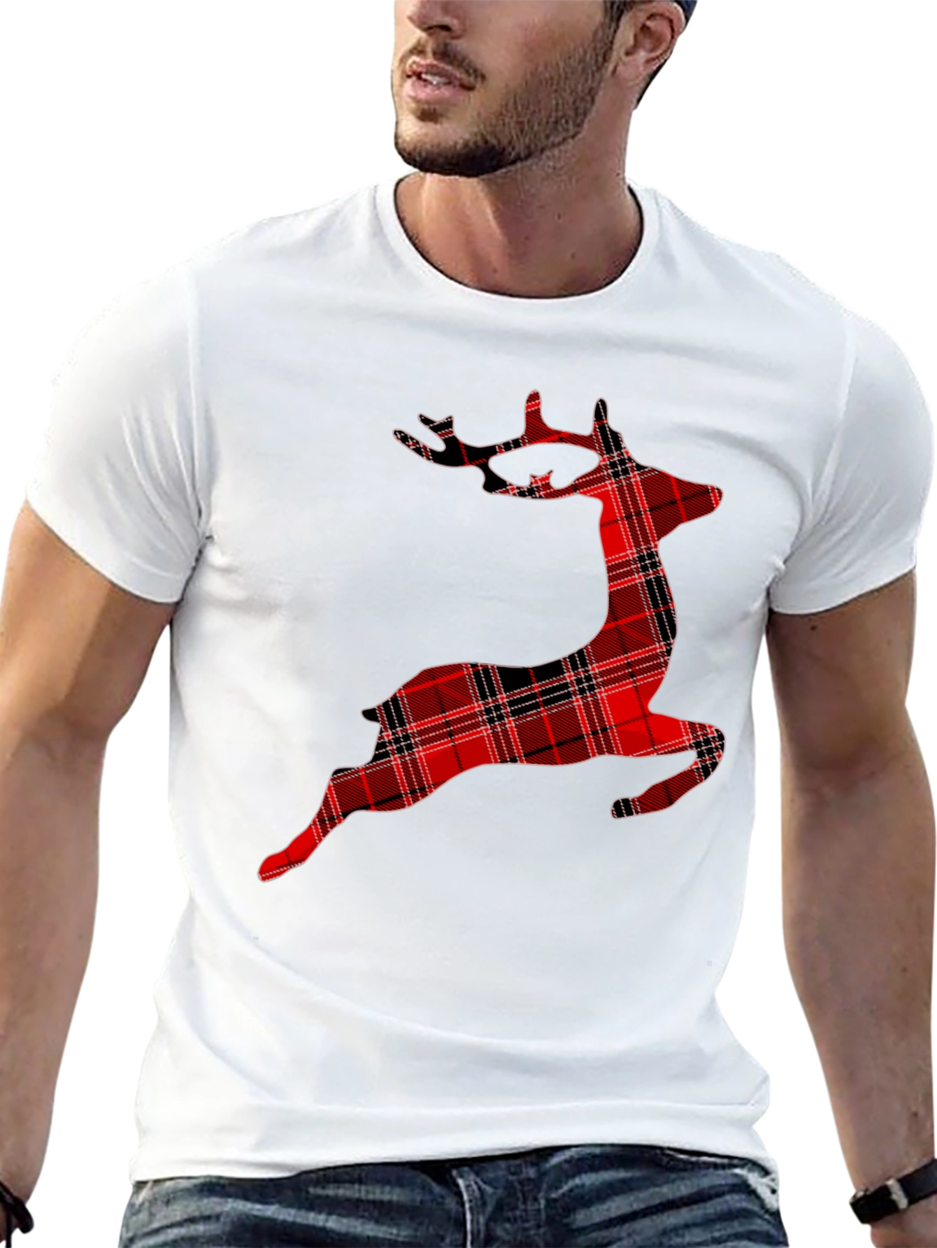 Red Plaid Reindeer Graphic T-Shirt