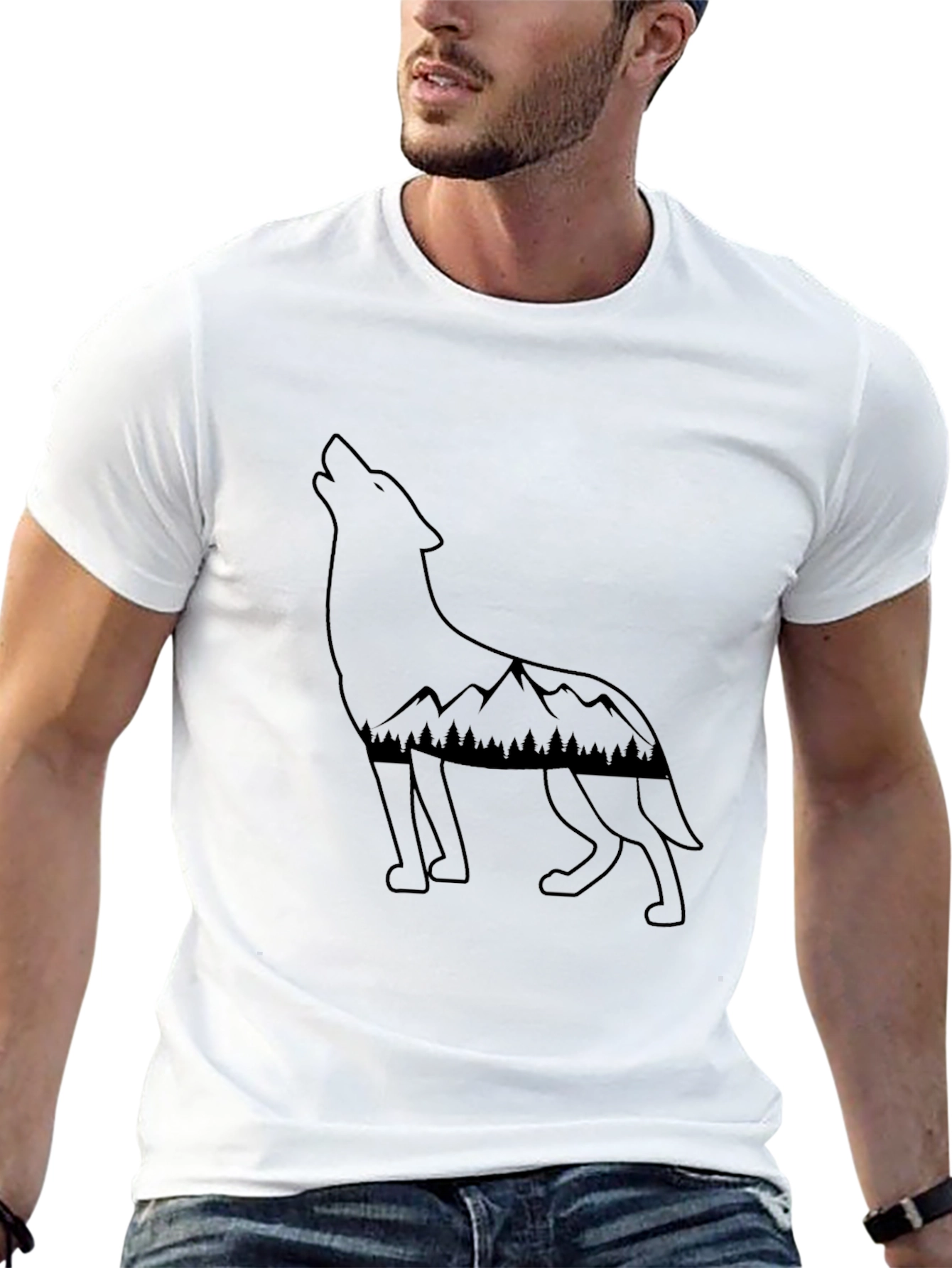 Wolf & Mountain Graphic Tee - Black