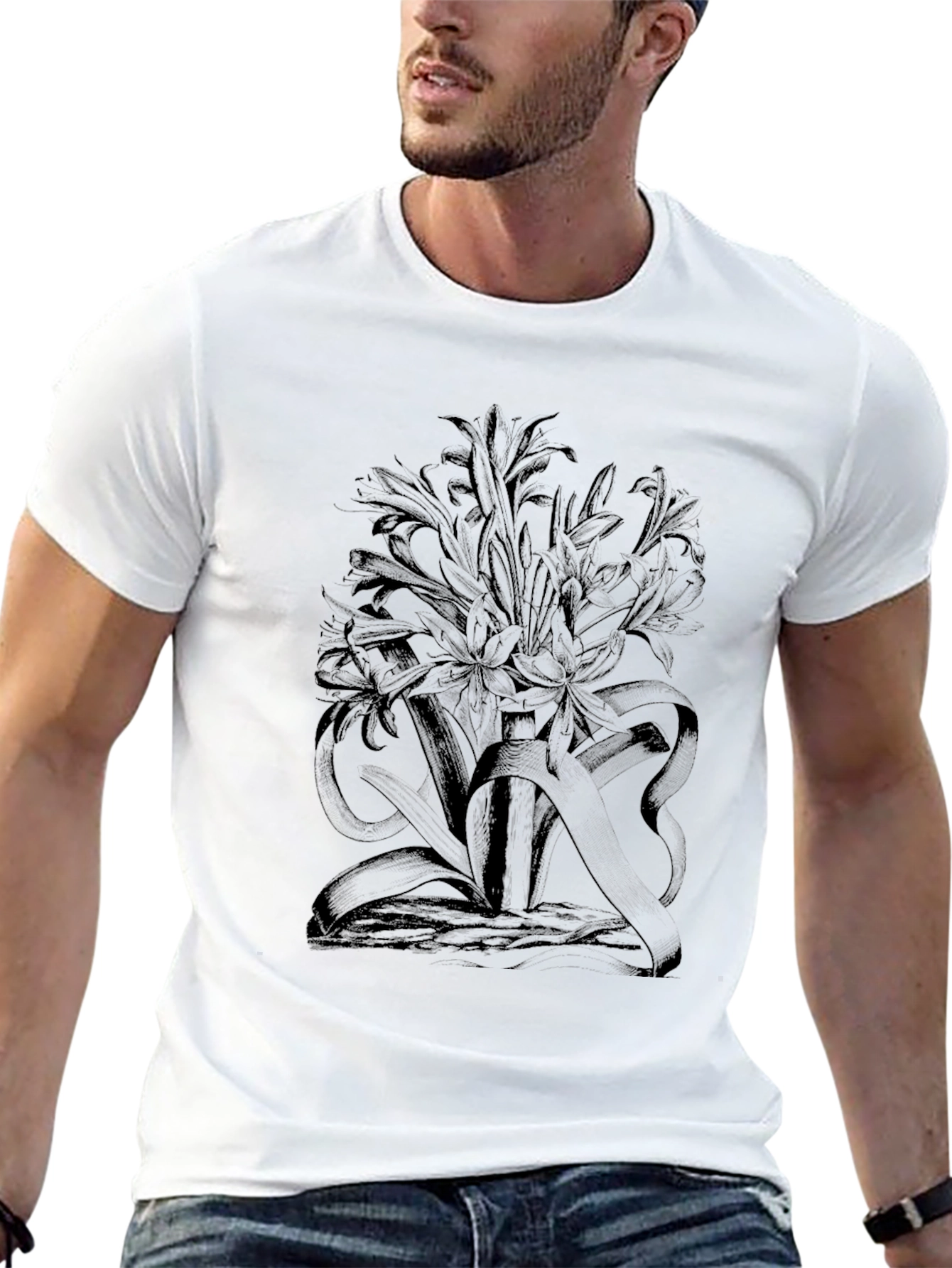 Floral Graphic Black T-Shirt - Stylish Mens Tee