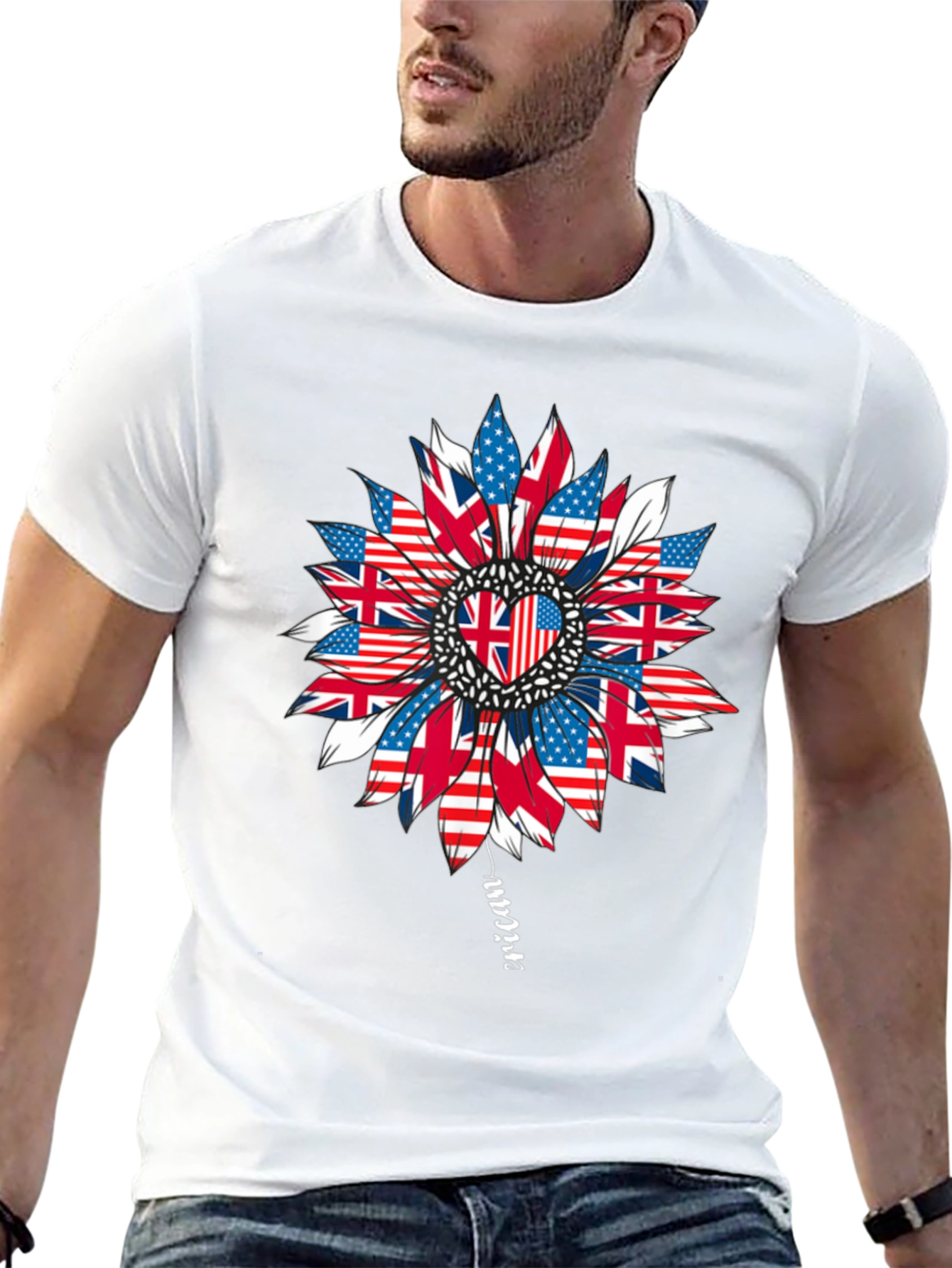 USA UK Flag Sunflower Graphic Tee