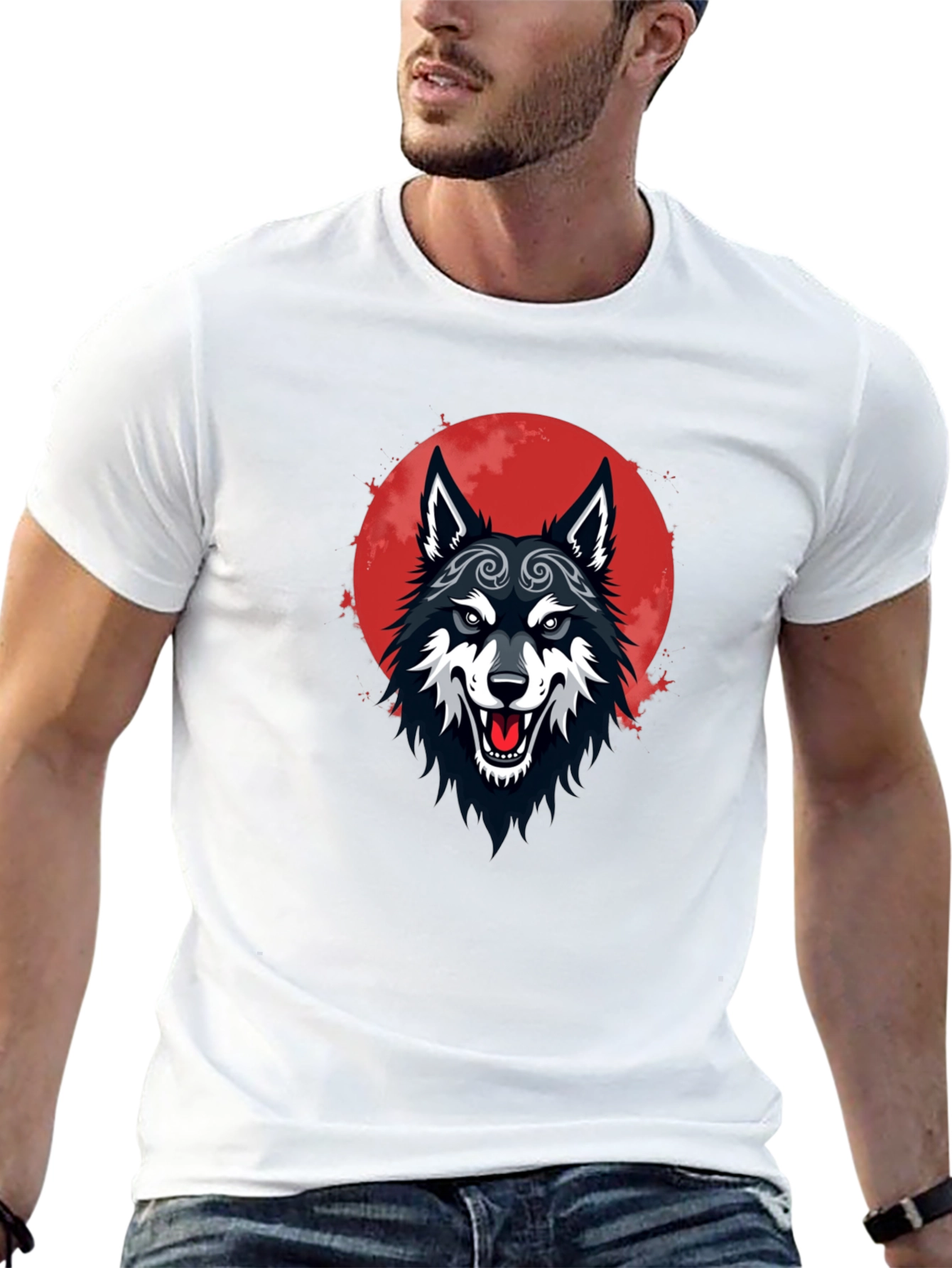 Black Wolf Moon Graphic Tee - Mens Cotton T-Shirt