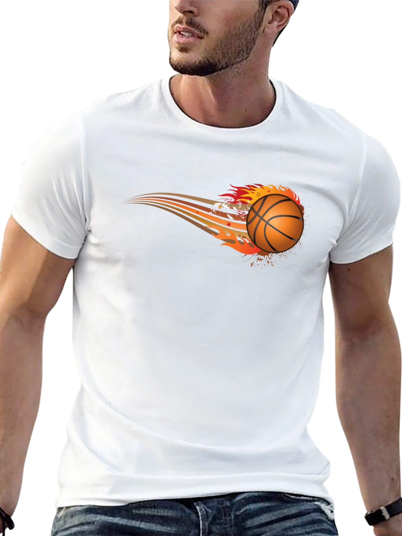 Flaming Basketball Graphic Tee - Black