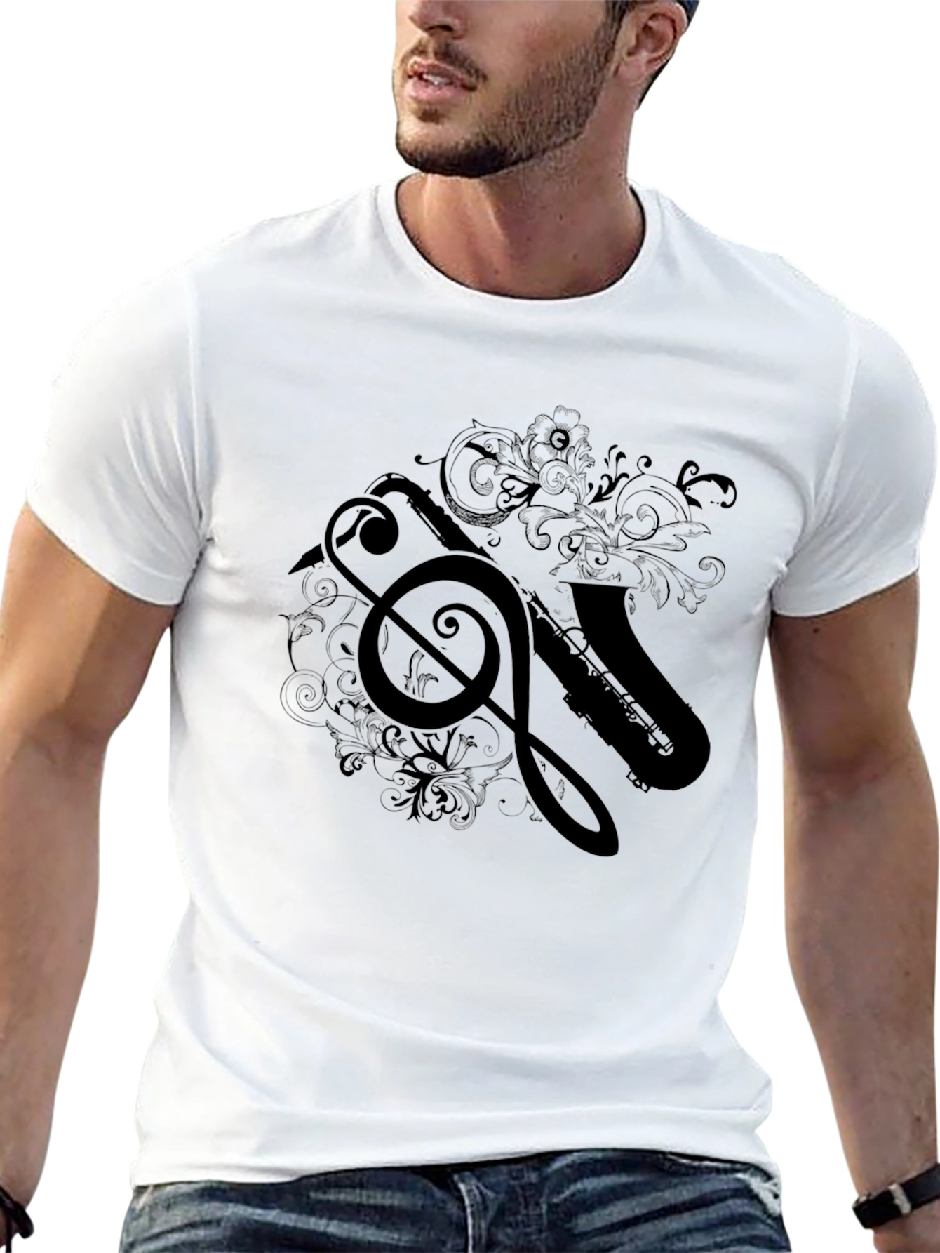 Saxophone Treble Clef Black T-Shirt