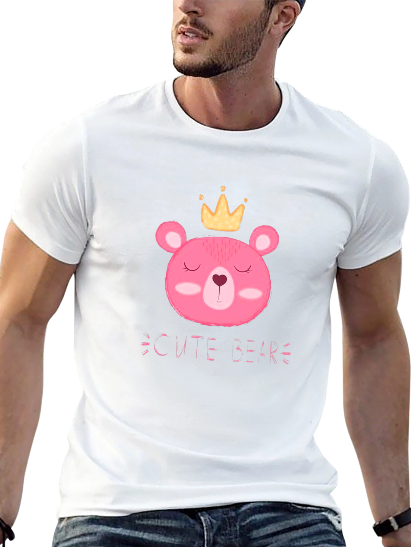 Cute Bear Graphic Tee - Black Cotton T-Shirt