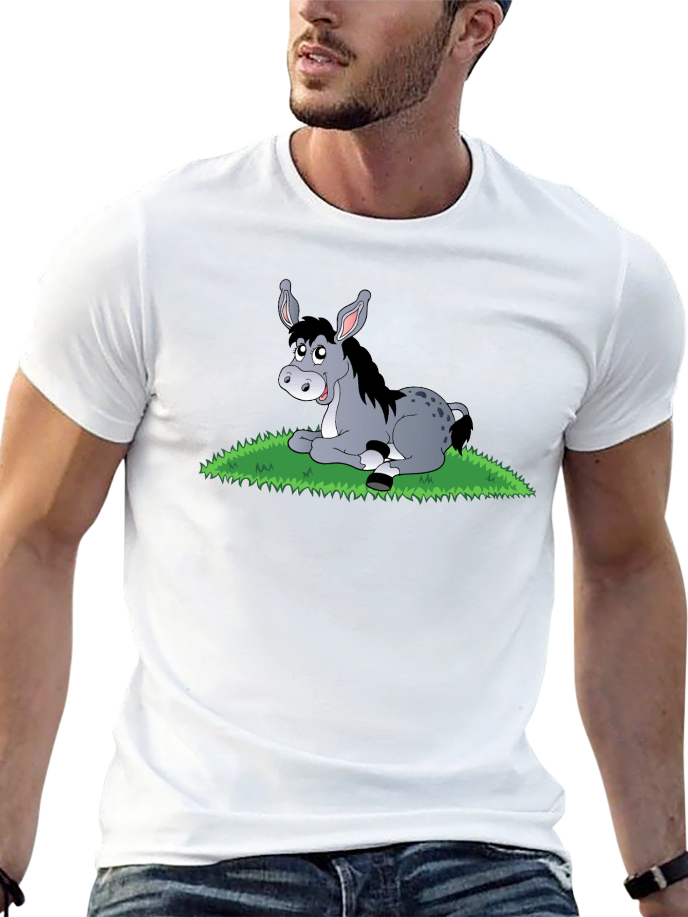 Cute Donkey Cartoon Black T-Shirt