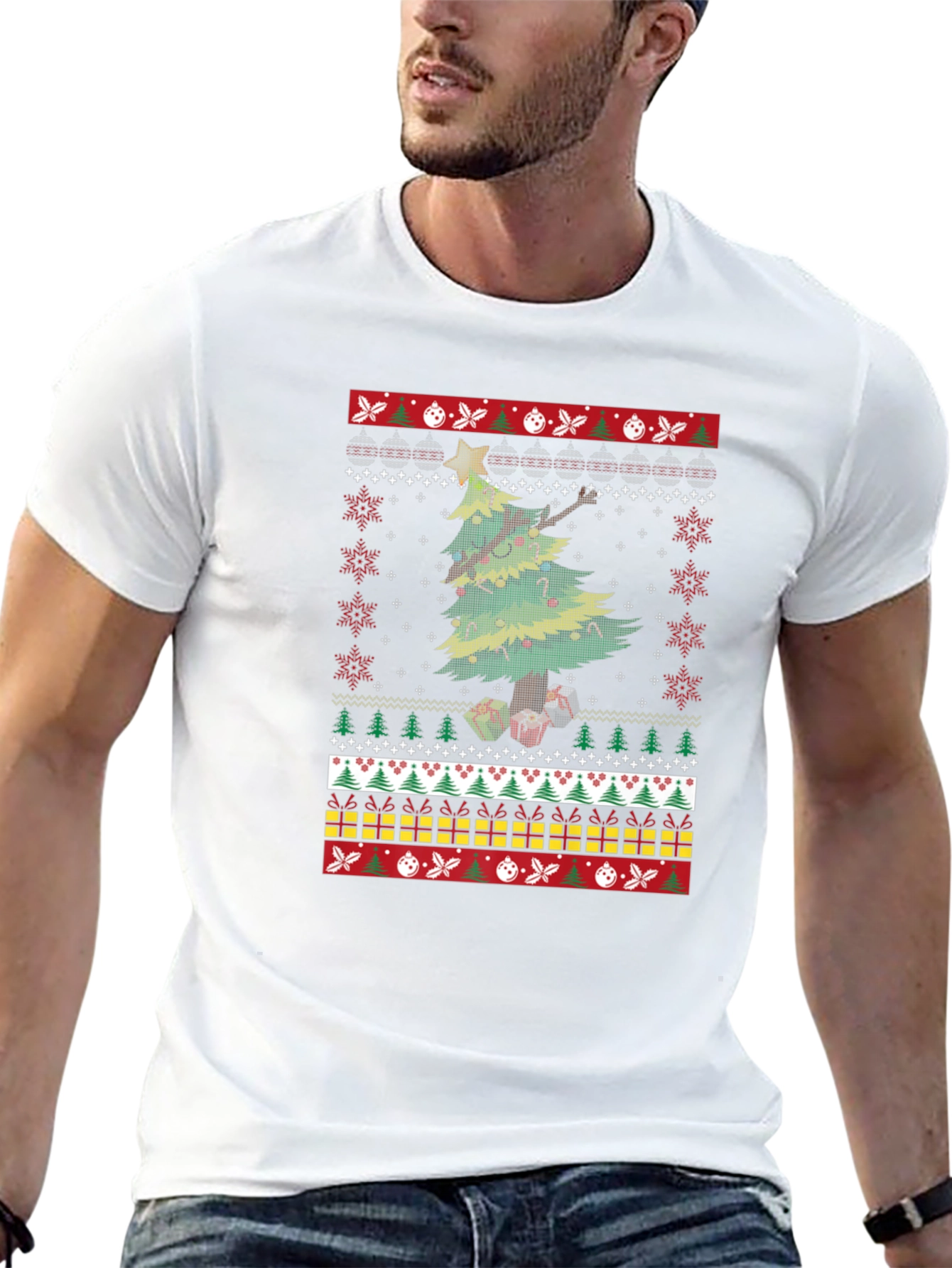 Festive Christmas Tree Ugly Sweater T-Shirt