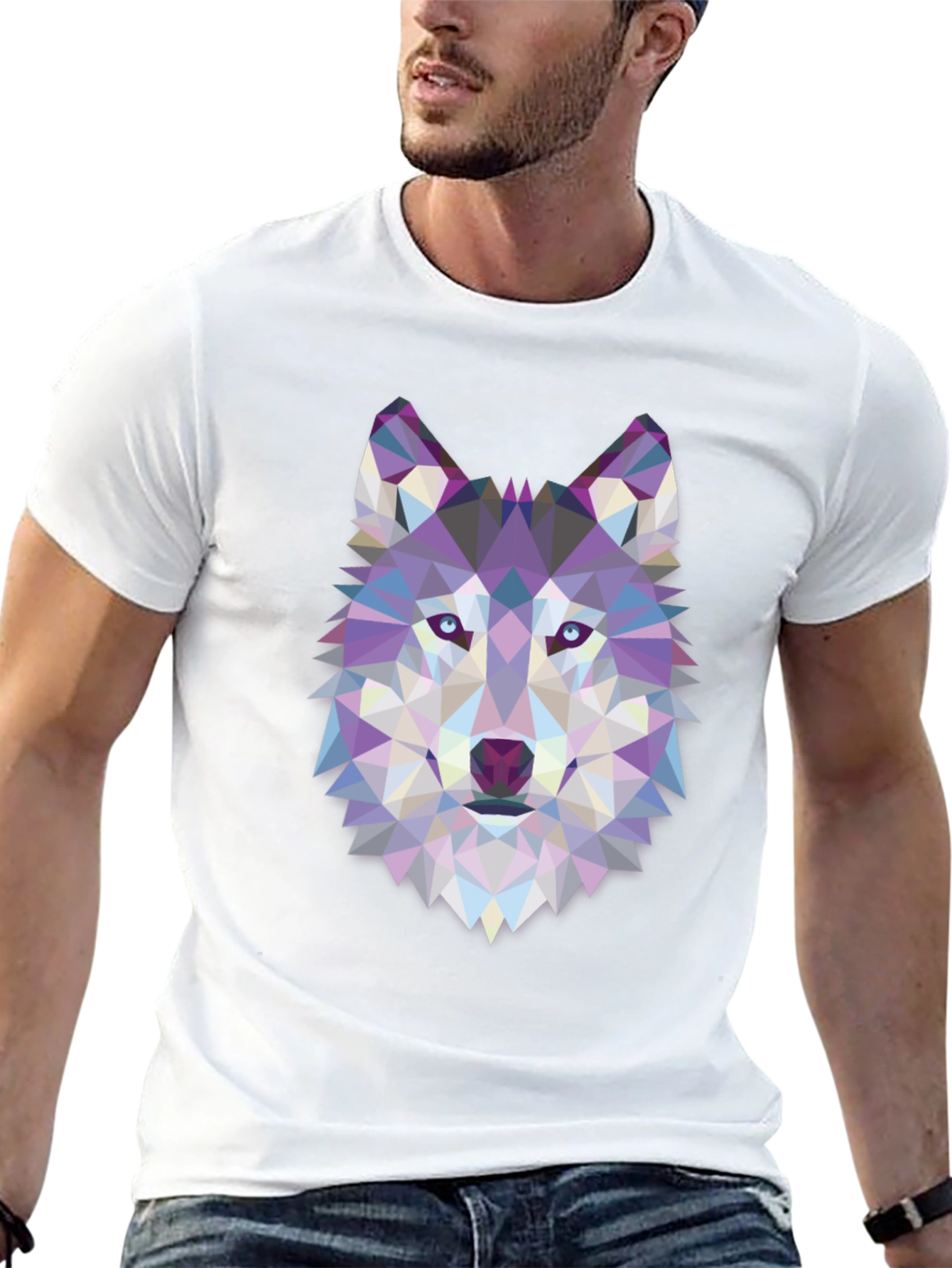 Geometric Wolf Graphic Tee - Black