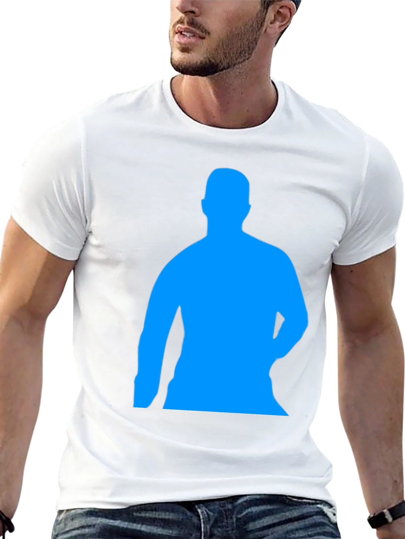 Mens Black T-Shirt with Blue Silhouette Print