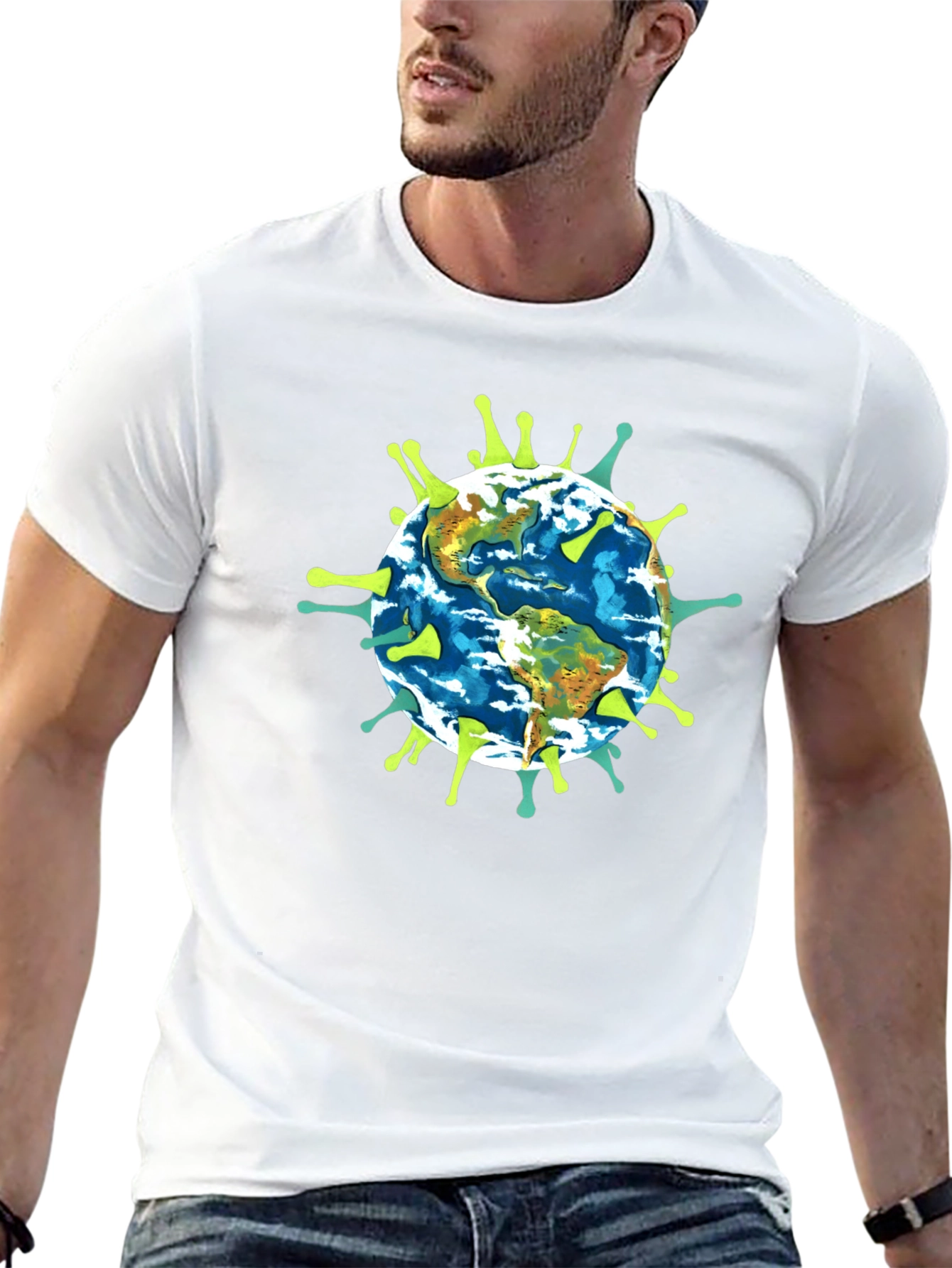 Earth Globe Virus Graphic Black T-Shirt
