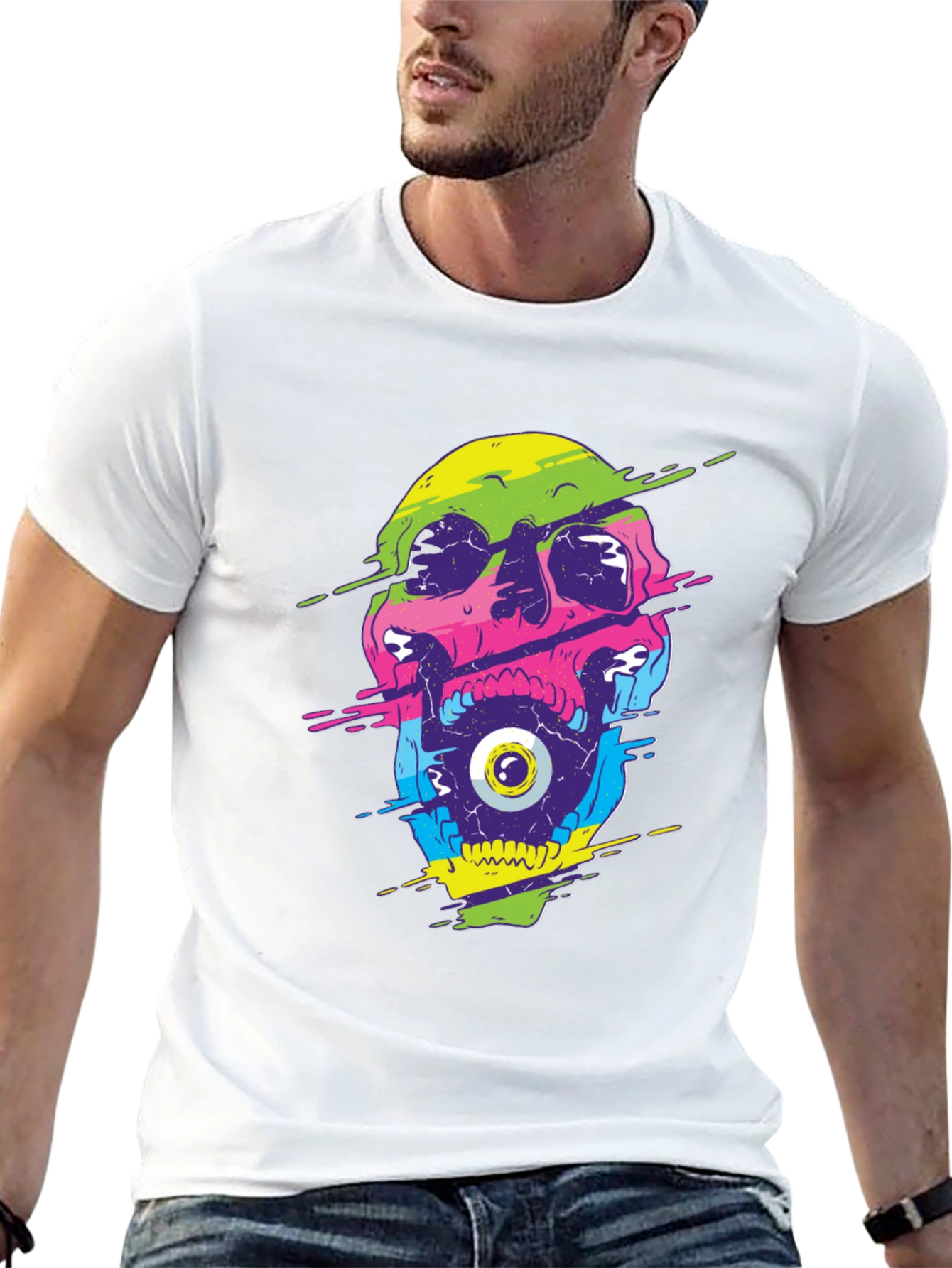Glitch Skull Graphic Tee - Bold and Unique
