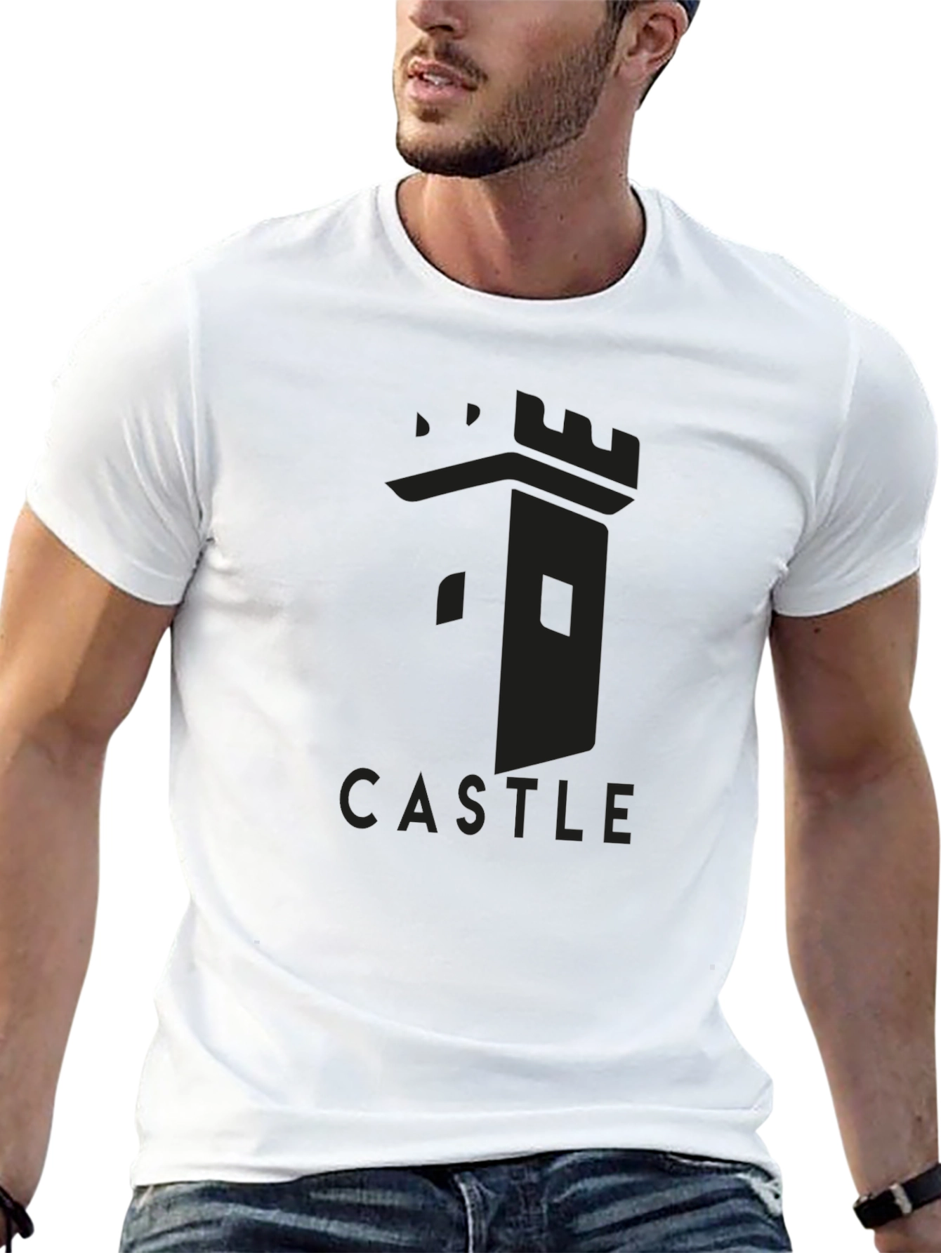 Castle Tower Graphic Tee - Black Cotton T-Shirt