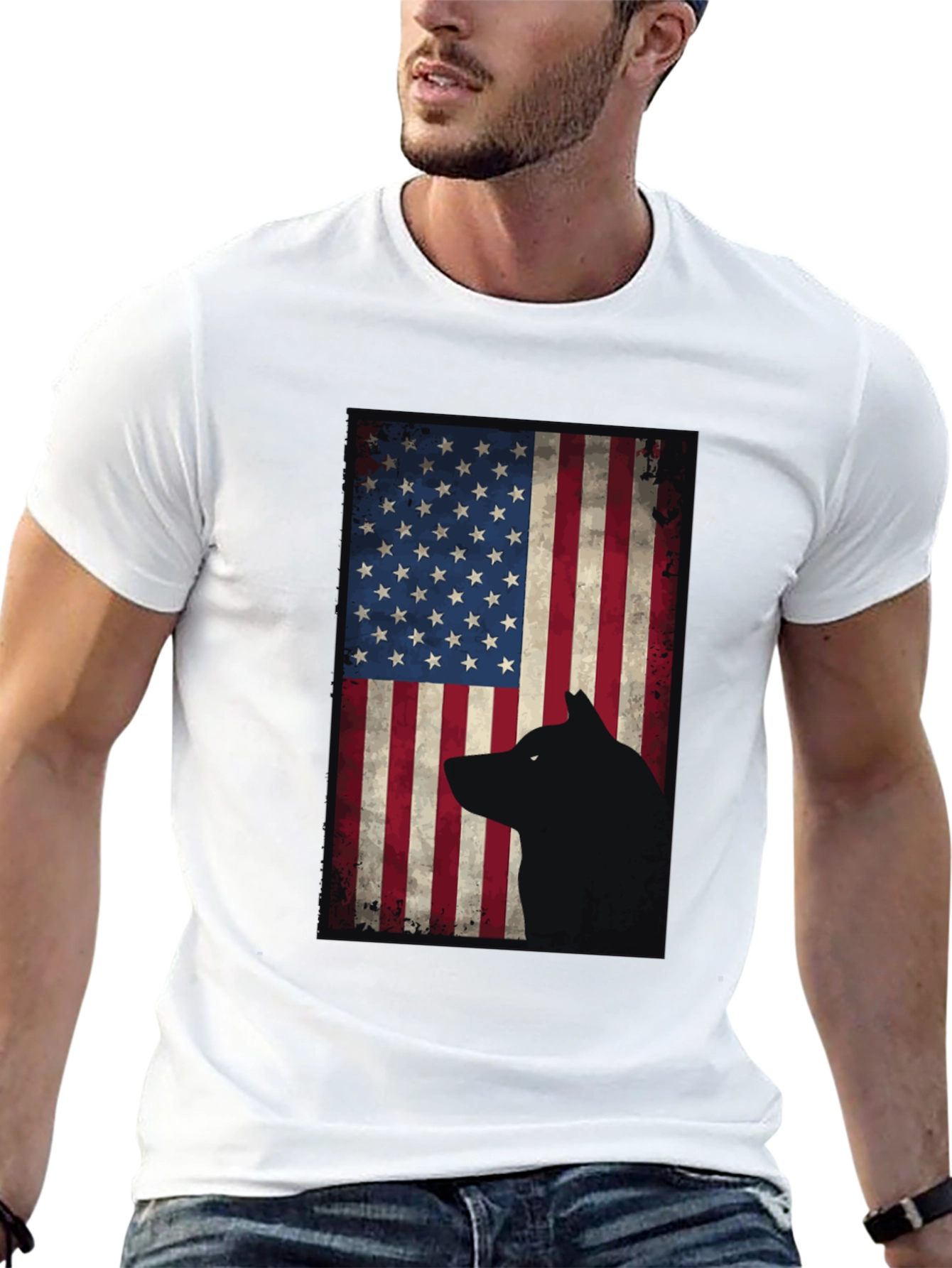 American Flag Wolf Graphic Tee - Black