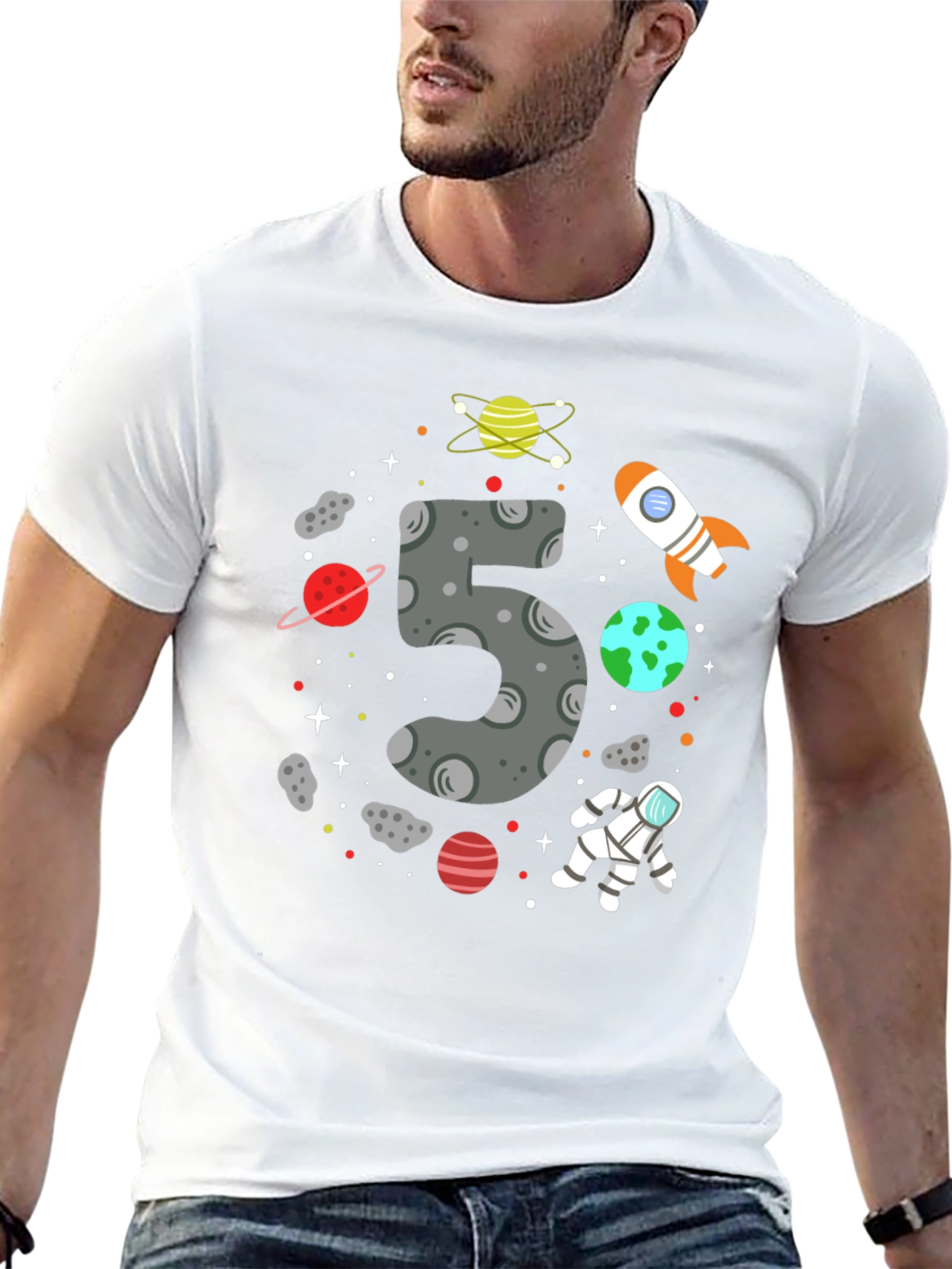 Space Themed Birthday T-Shirt - Number 5