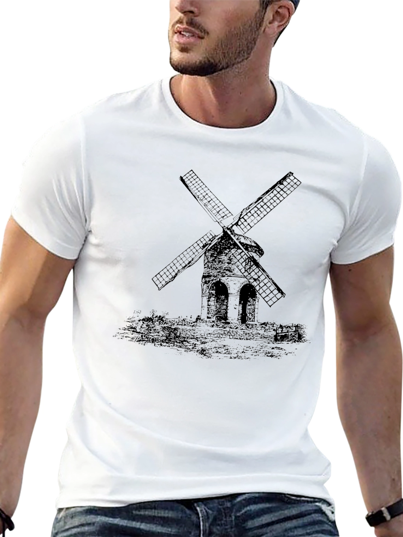 Mens Black Windmill Graphic Tee
